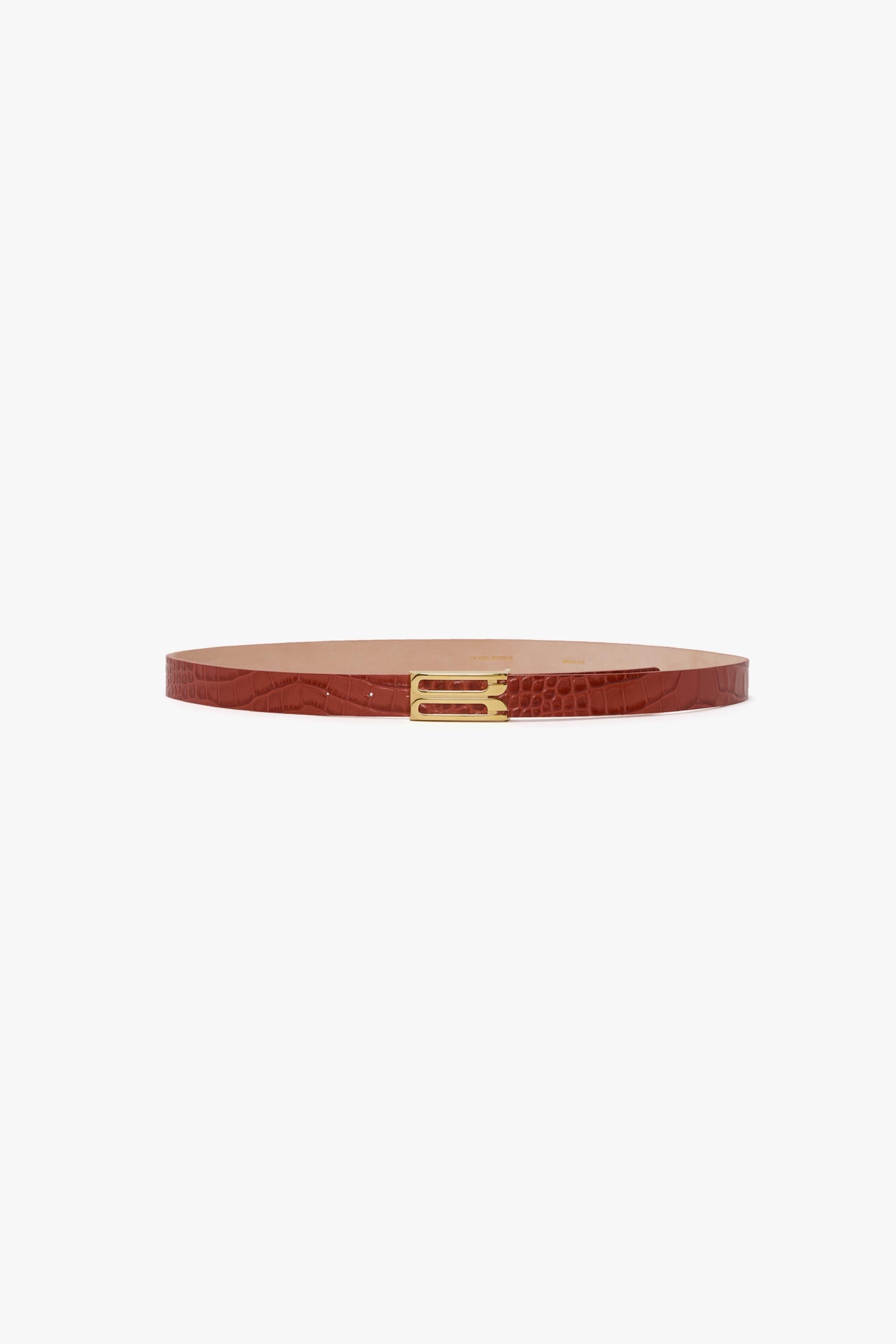 Frame Belt In Brick Red Croc Embossed Leather - 1