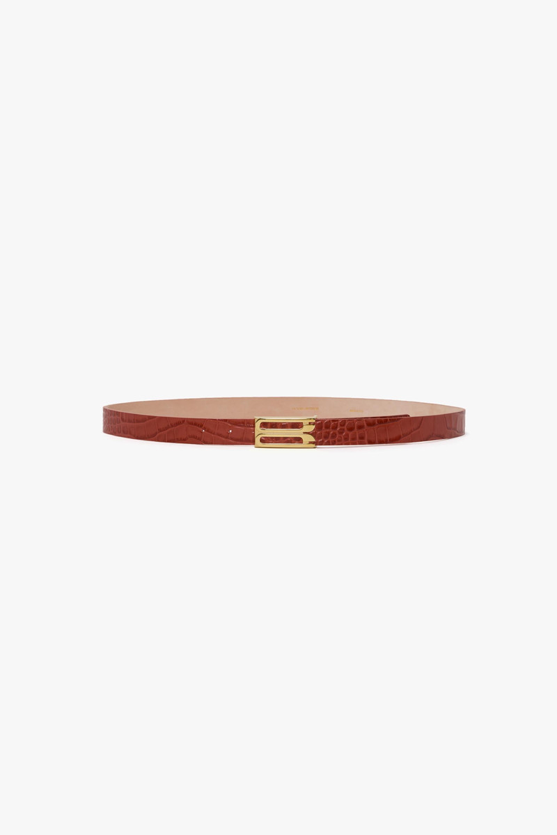 Frame Belt In Brick Red Croc Embossed Leather 1