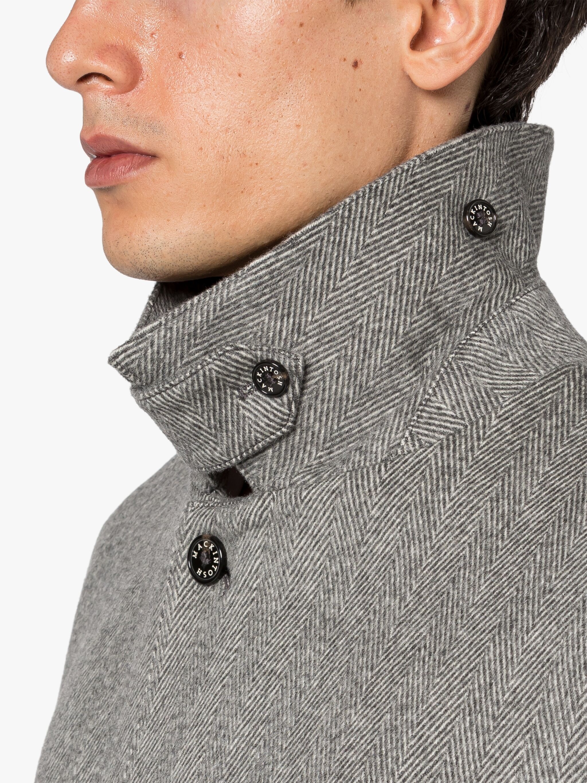 DUNKELD GREY HERRINGBONE CASHMERE 3/4 COAT - 3