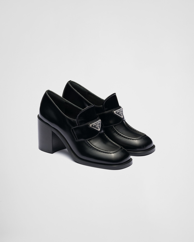 Brushed leather high-heel loafers - 1