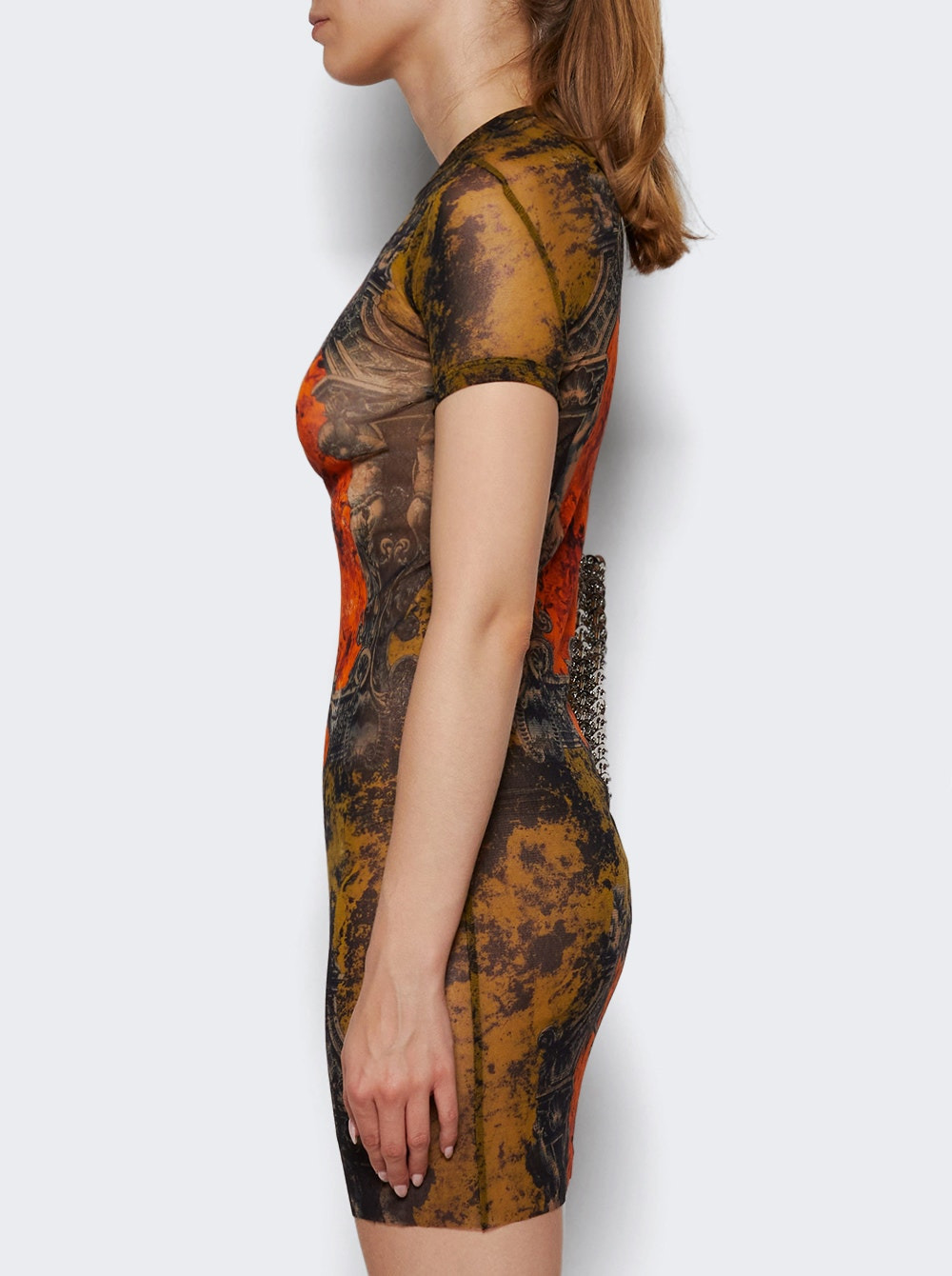 Mesh Short Dress Khaki Médaillon Print - 3