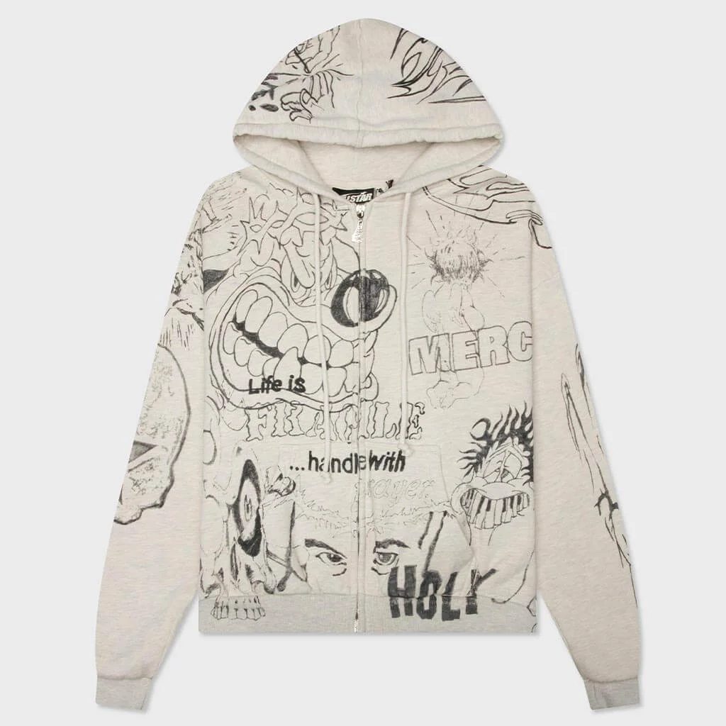 GRAFFITTI ZIP UP SWEATSHIRT - GREY - 1