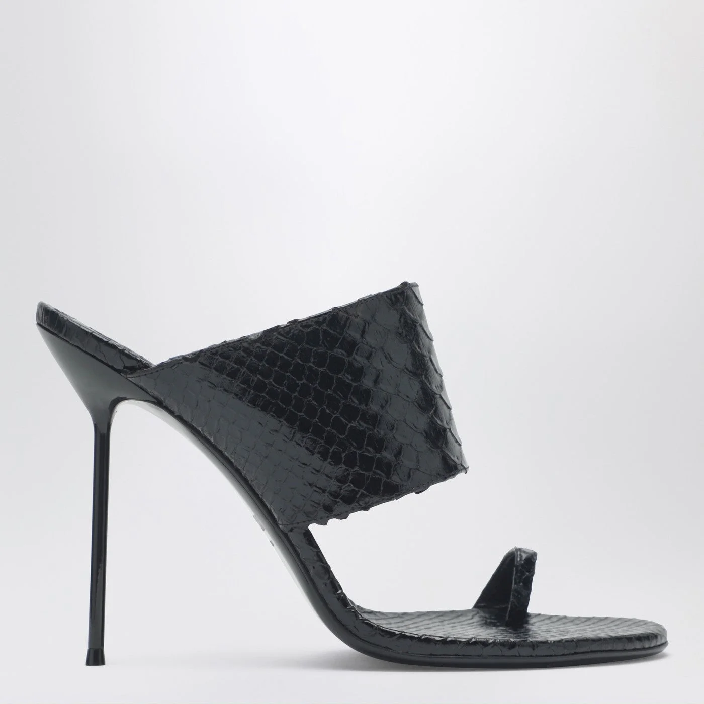 Paris Texas Lidia Python-Effect Black Leather Thong Mule Women - 1