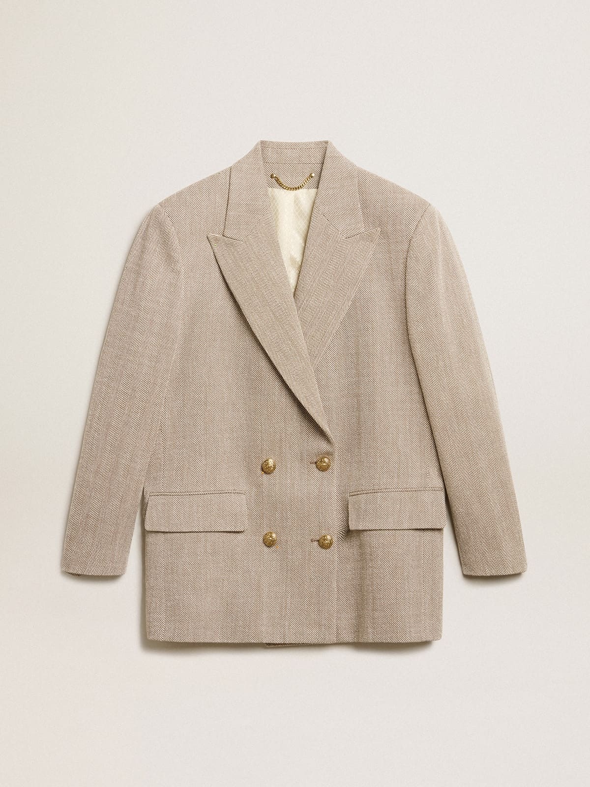 Women’s beige double-breasted blazer with button fastening - 1