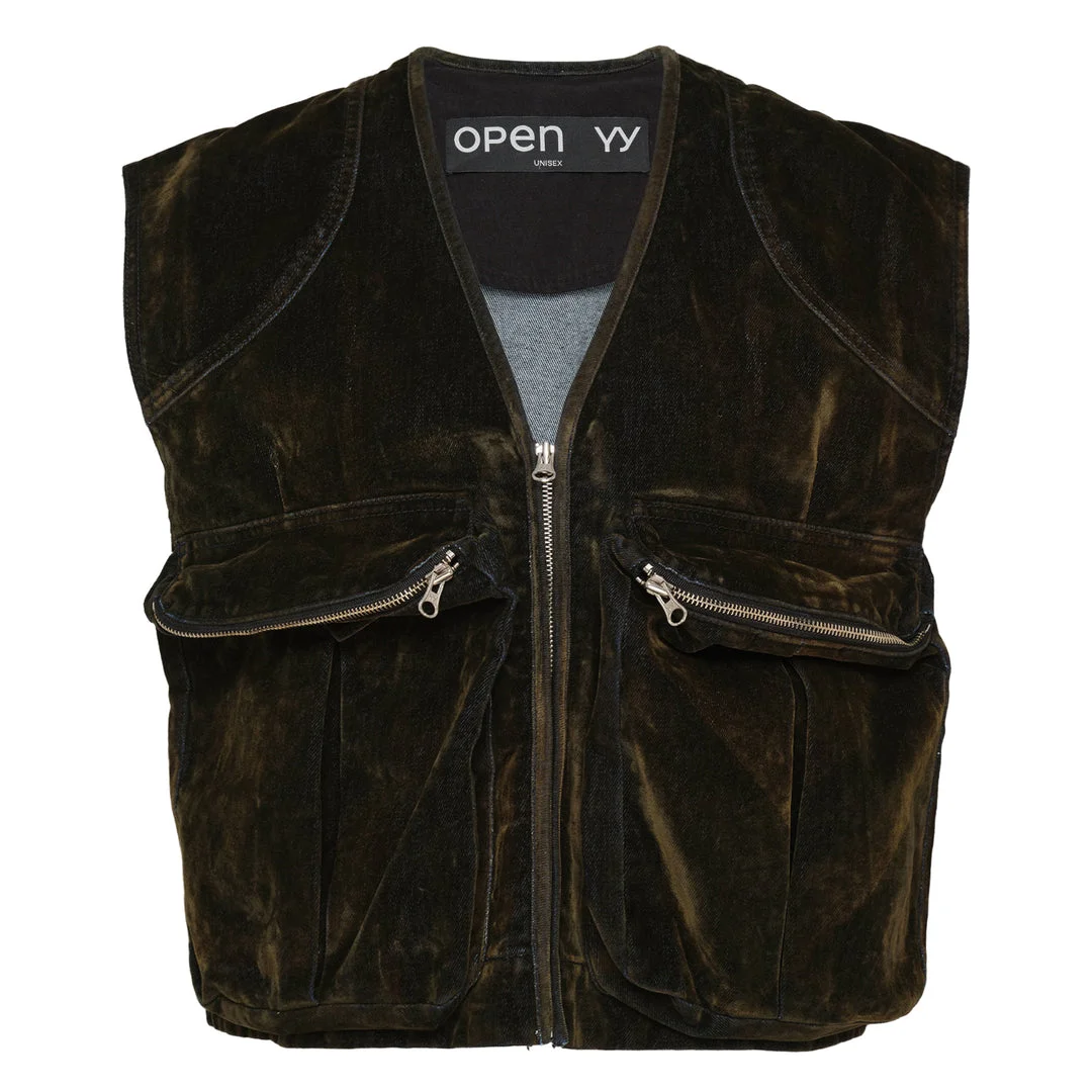 Velvet Denim Cargo Vest - 1