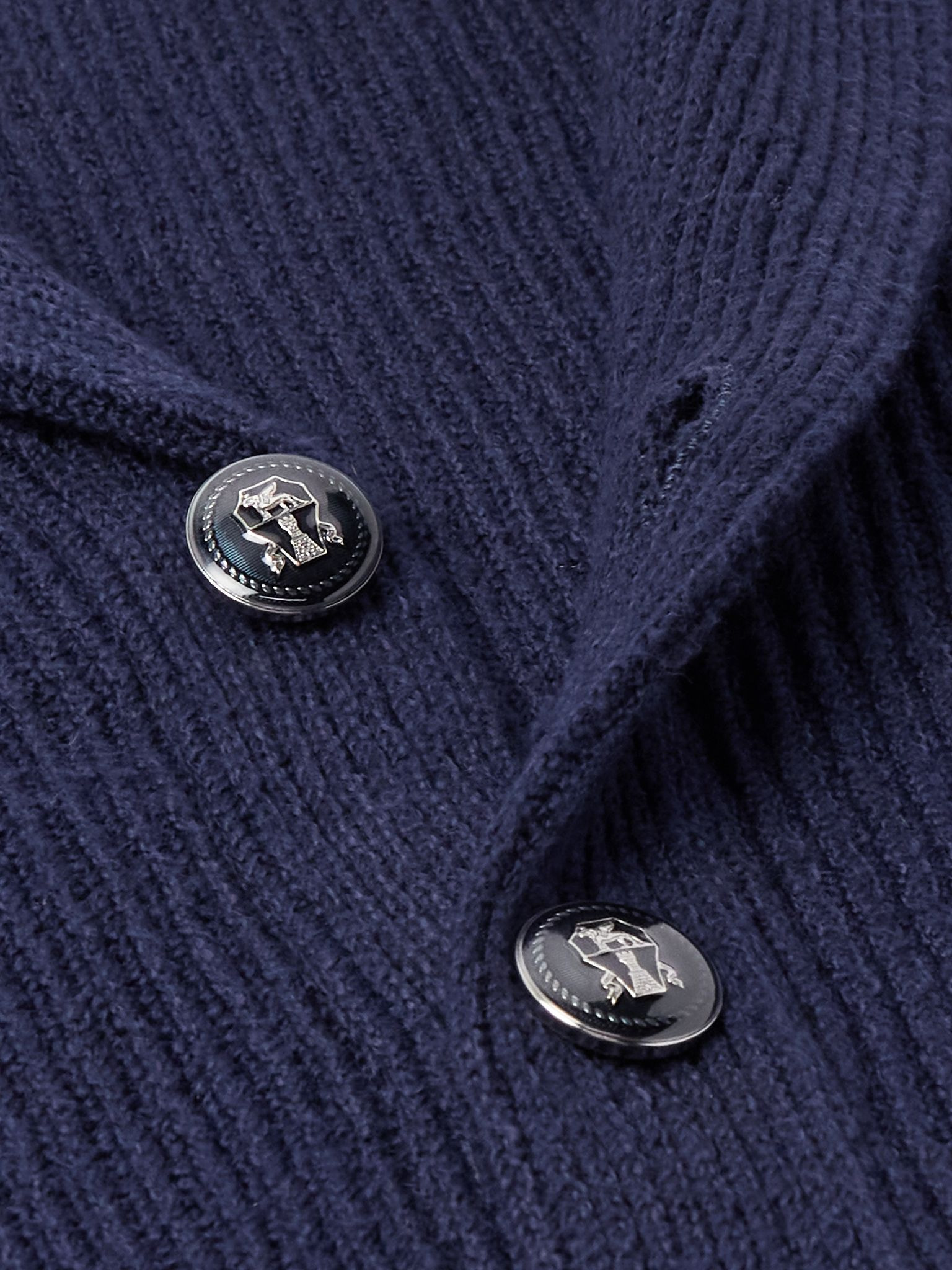 Shawl-Collar Ribbed Cotton Cardigan Navy - 5