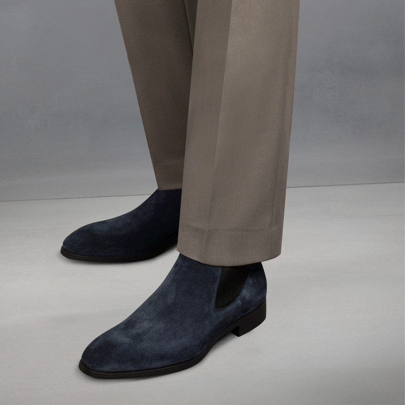 Santoni Men's blue suede Chelsea boot outlook