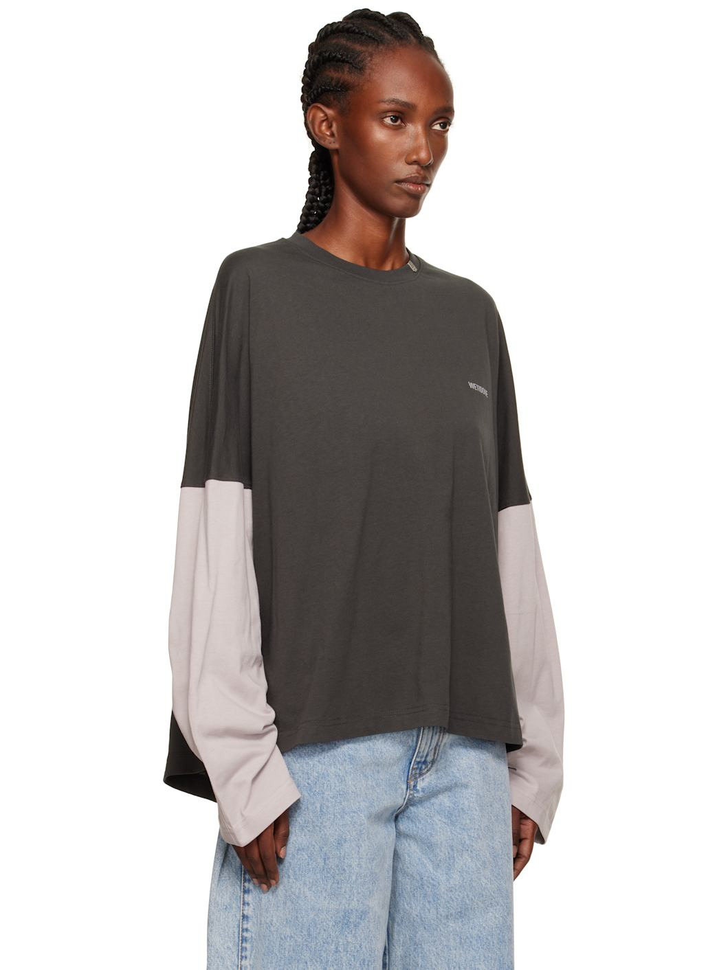 Gray Coding Long-Sleeved Layered T-shirt - 2