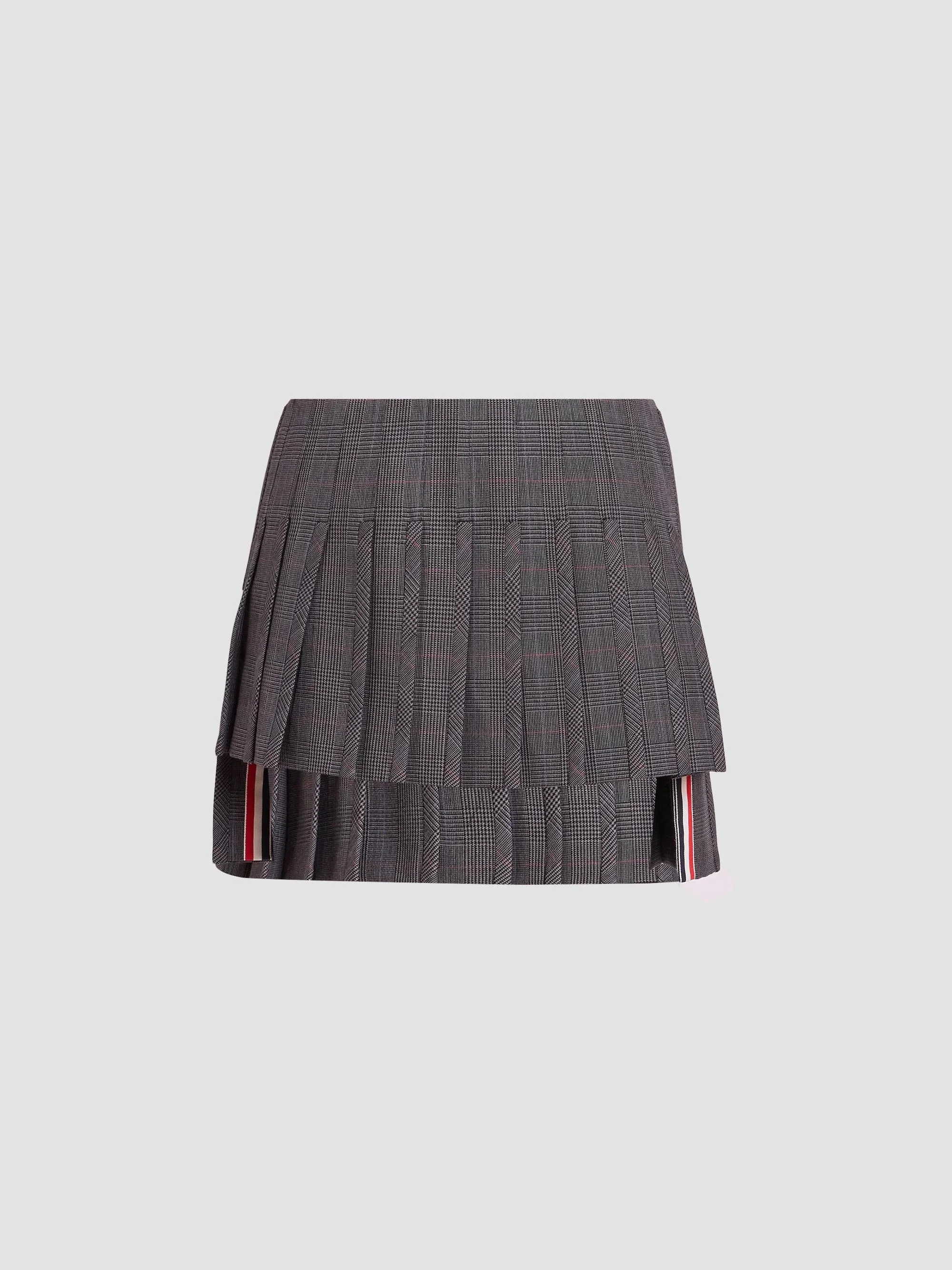 Women's Plaid Virgin-Wool Pleated Mini Skirt - Dark Grey - 1