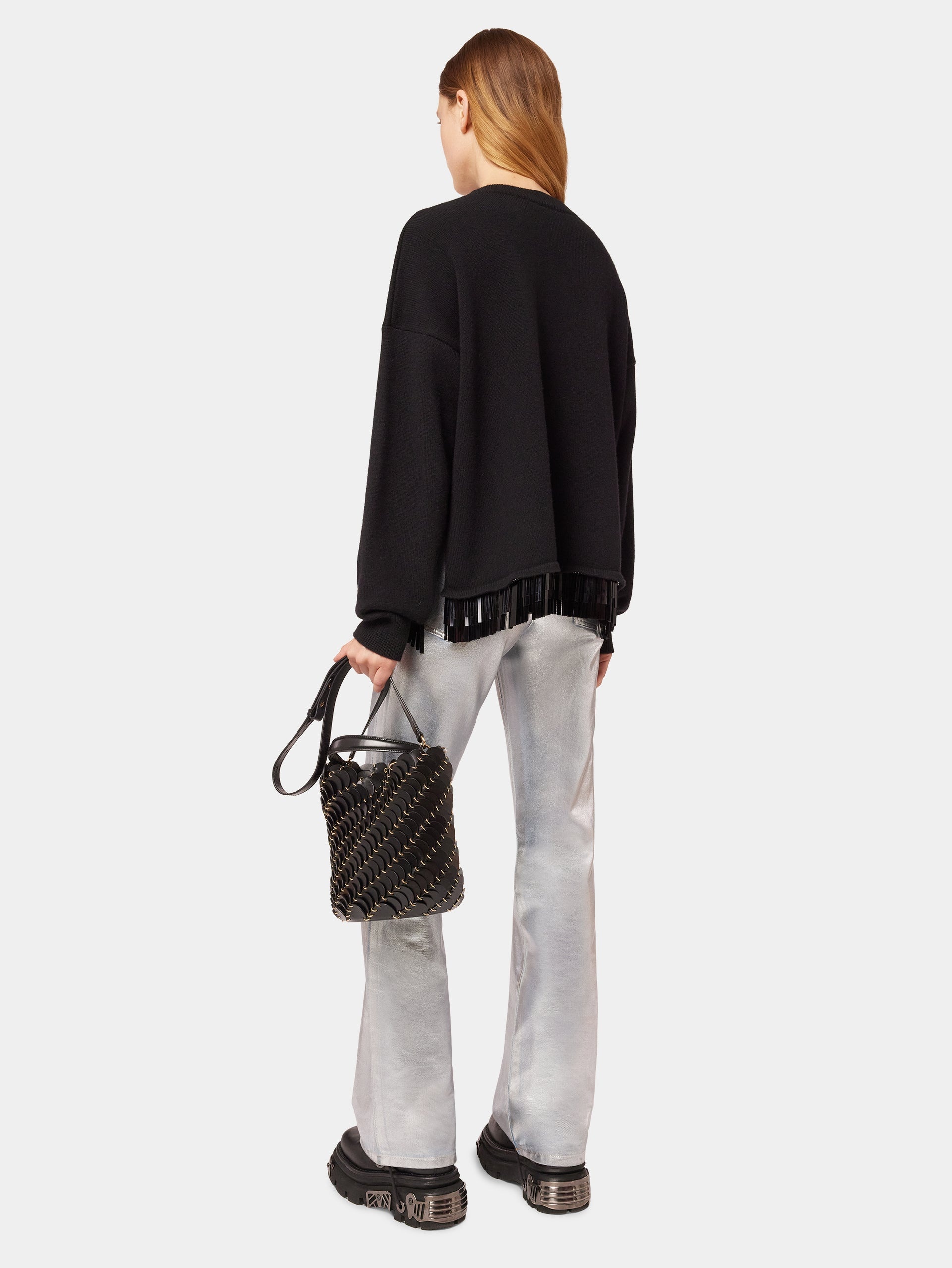 MEDIUM BLACK BUCKET PACO BAG IN LEATHER - 3