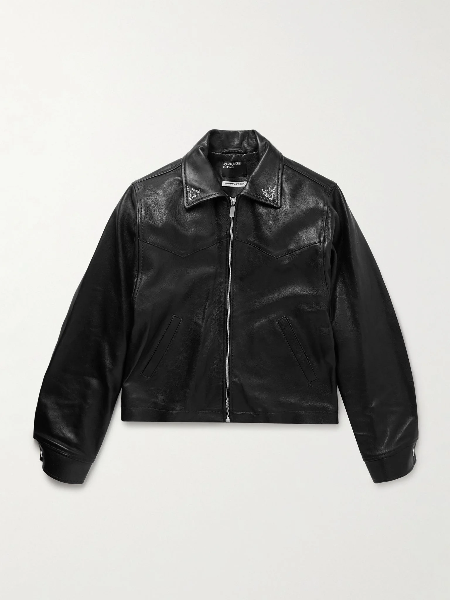 Principe De L'Amour Embroidered Leather Jacket Black - 1