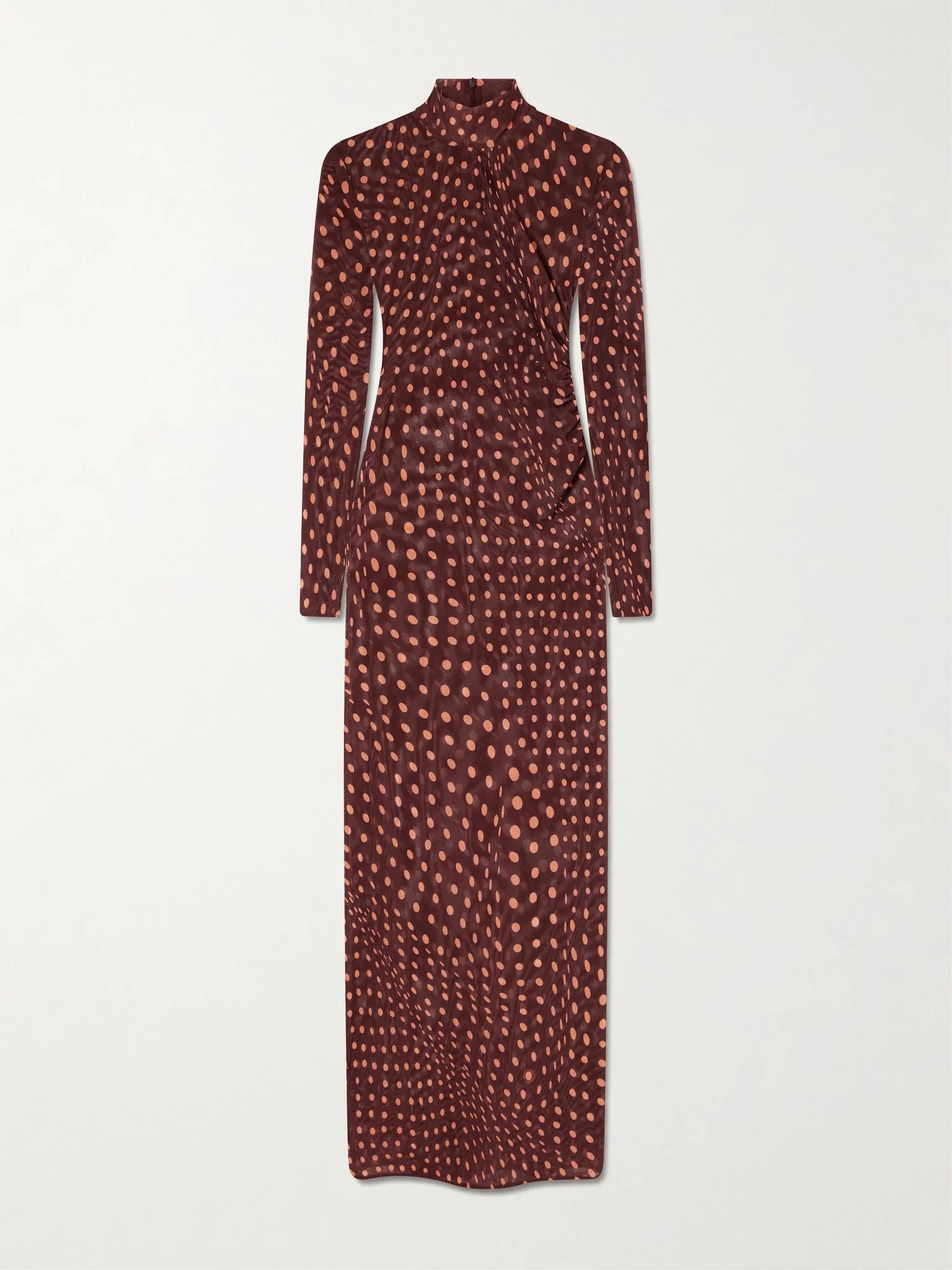 Ruched polka-dot mesh midi dress Burgundy - 1