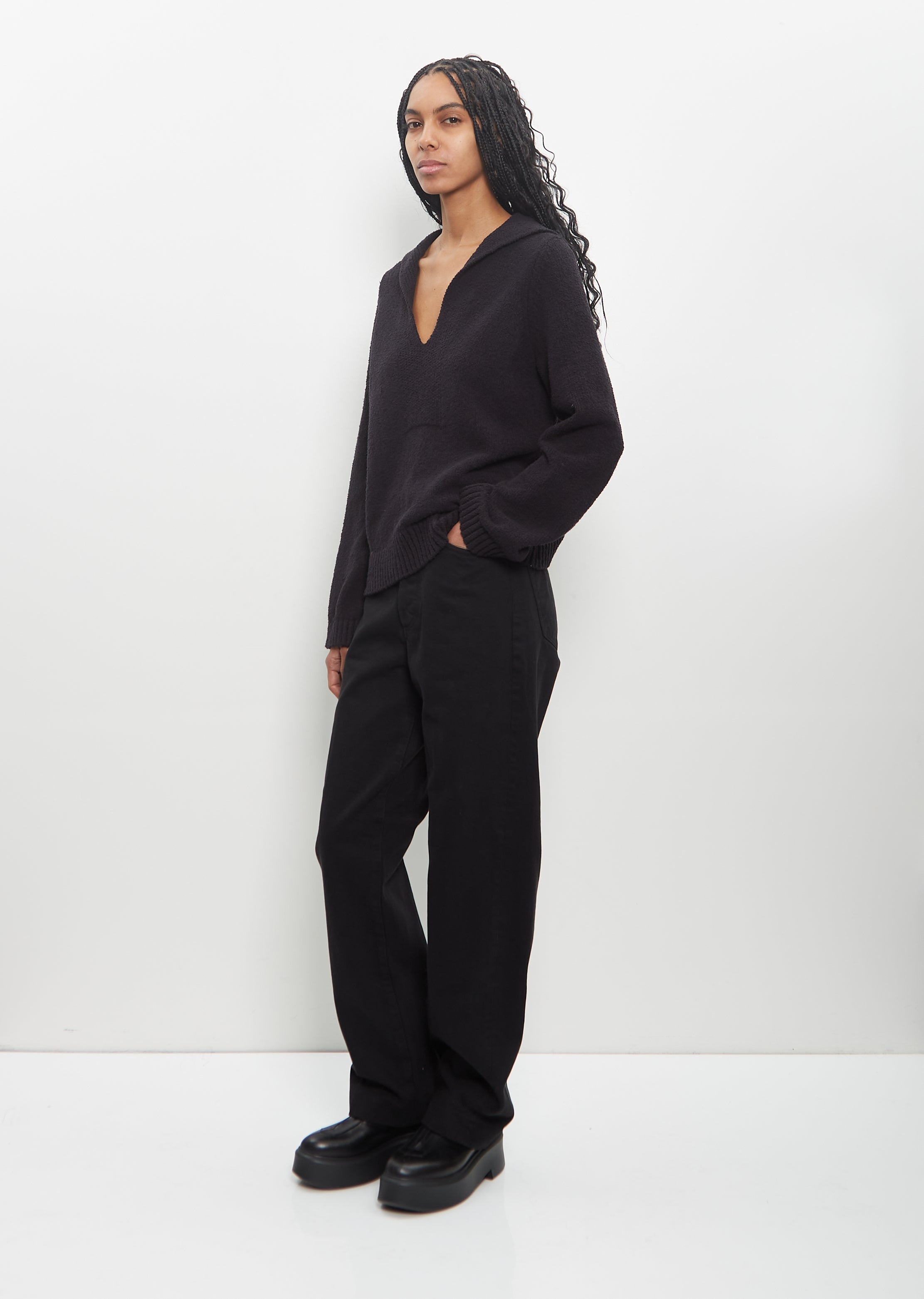 Cotton Bahia V Neck Sweater — Black - 5