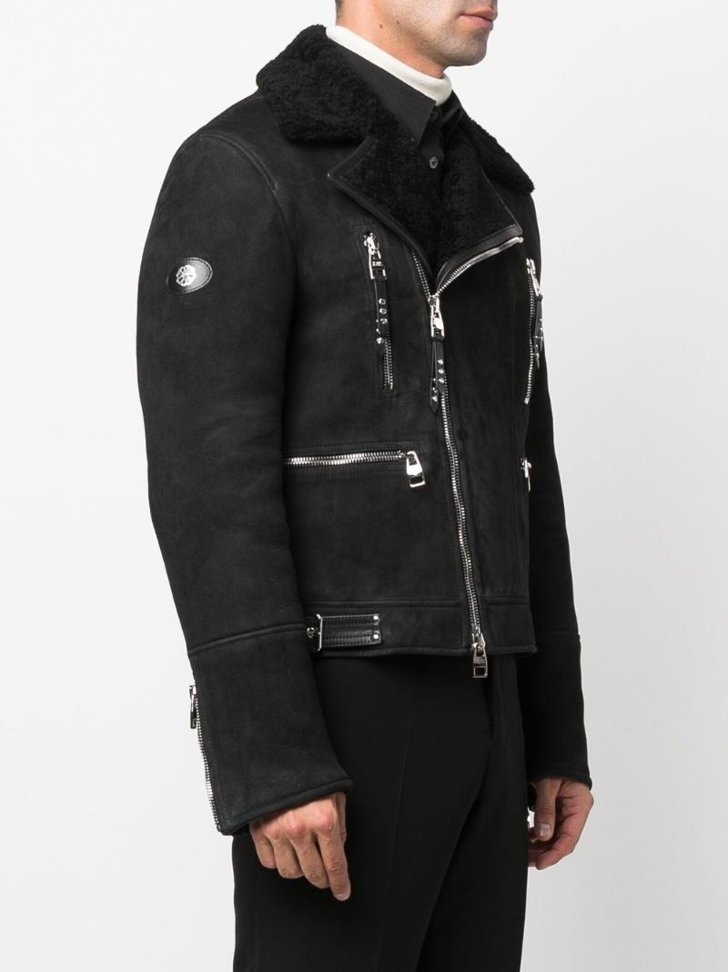 logo-patch suede biker jacket - 3