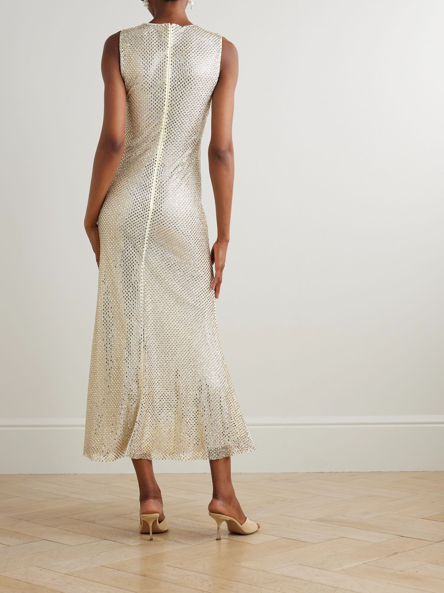 Crystal-embellished stretch-mesh maxi dress Cream - 3
