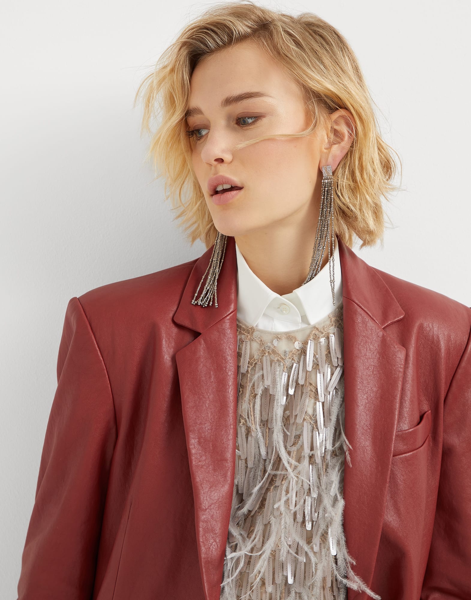 Natural leather blazer with monili - 4