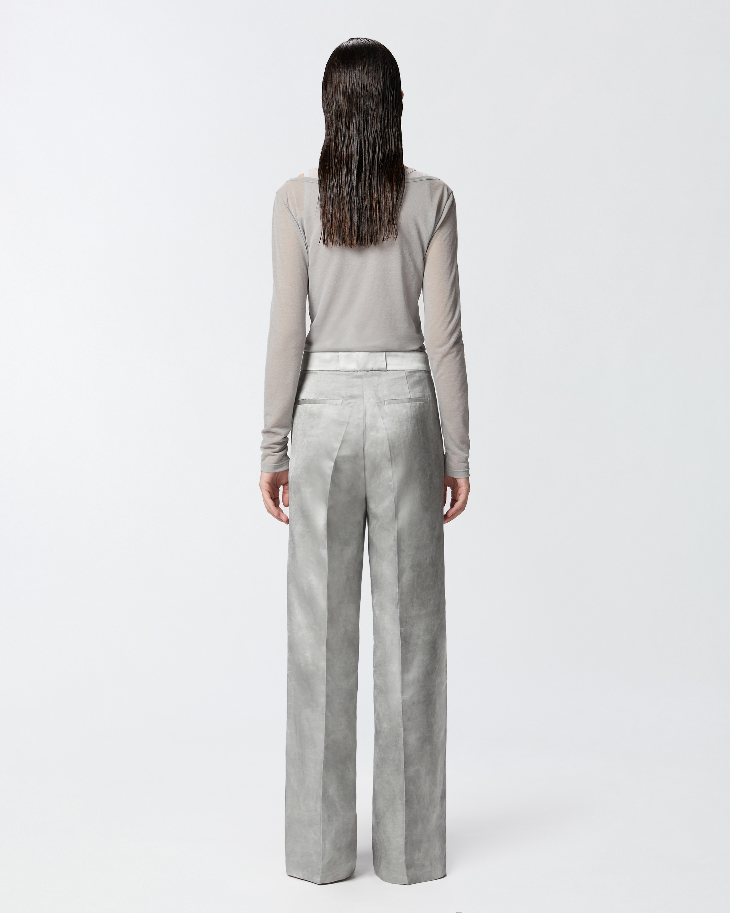 ELEGANT WIDE TROUSERS IN WASHED-OUT SATIN - 4