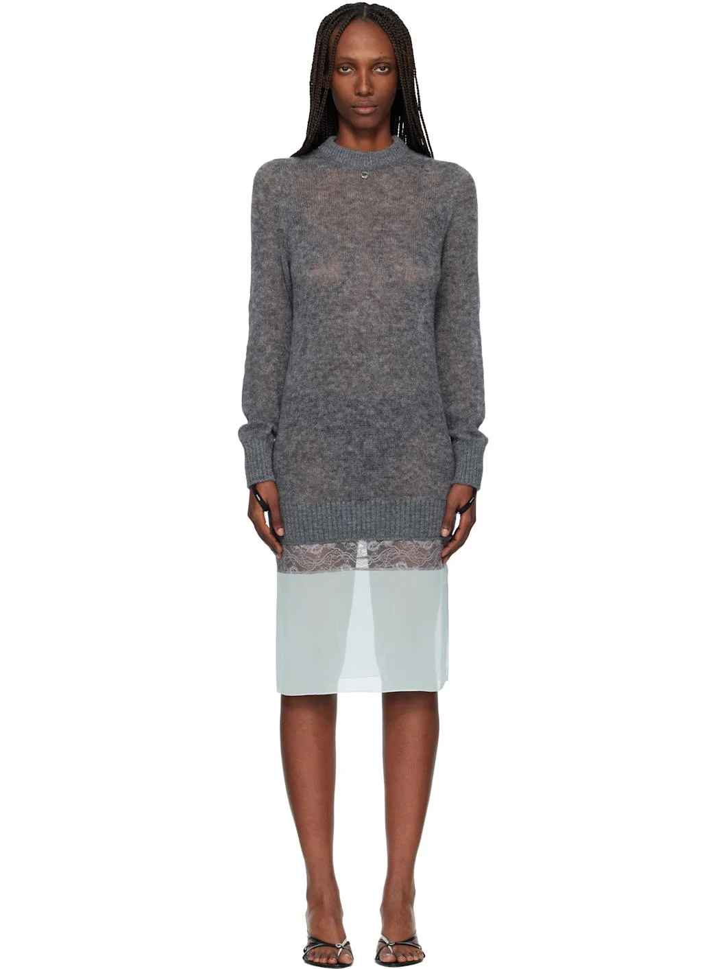 Gray & Green Multi-Layer Pullover Midi Dress - 1