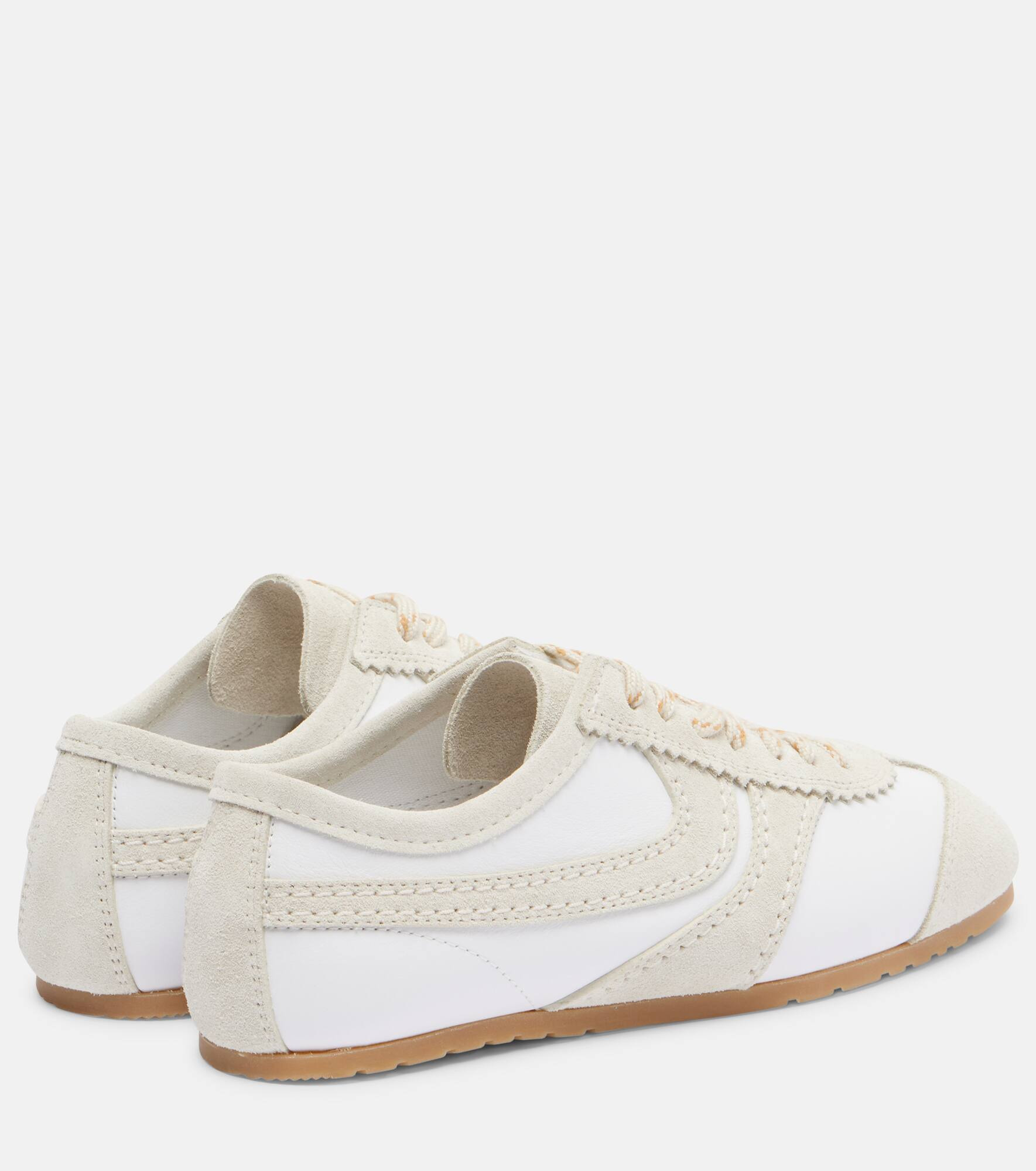 Suede-trimmed leather sneakers - 2