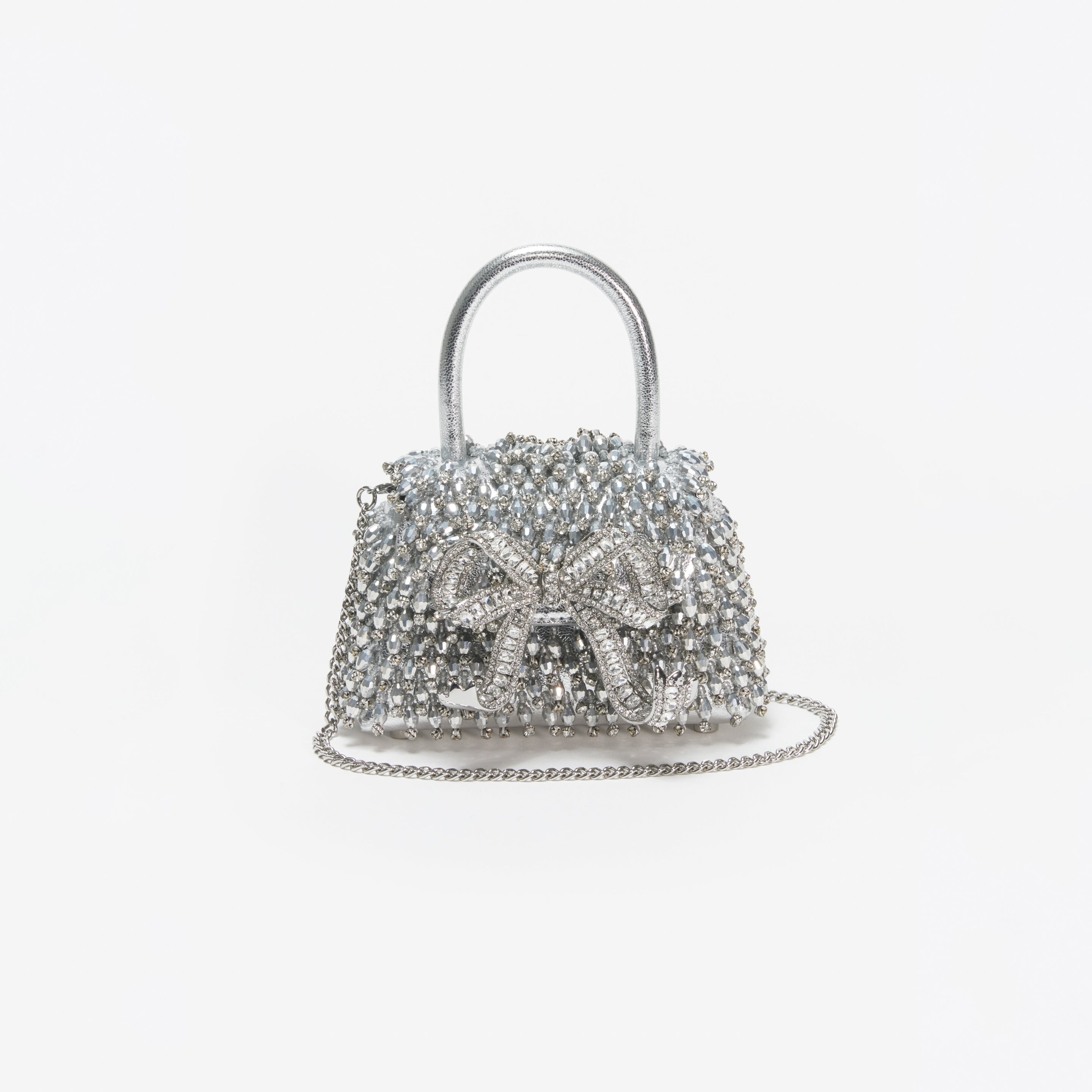 Silver Embellished Micro Bow Bag - 4