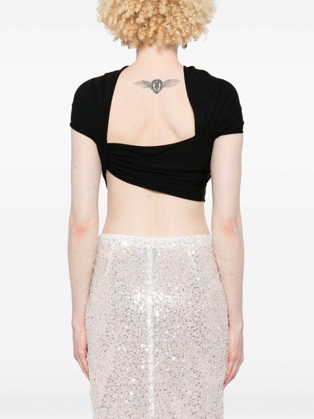 crepe draped crop top - 4