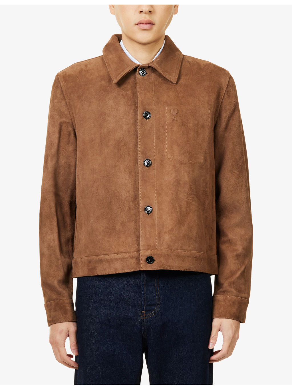 Pointed-Collar Embossed-Logo Leather Jacket - 3