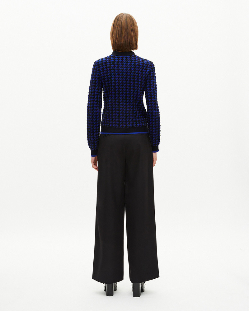 BLUE WOOL BLEND HOUNDSTOOTH POLO NECK SWEATER 4