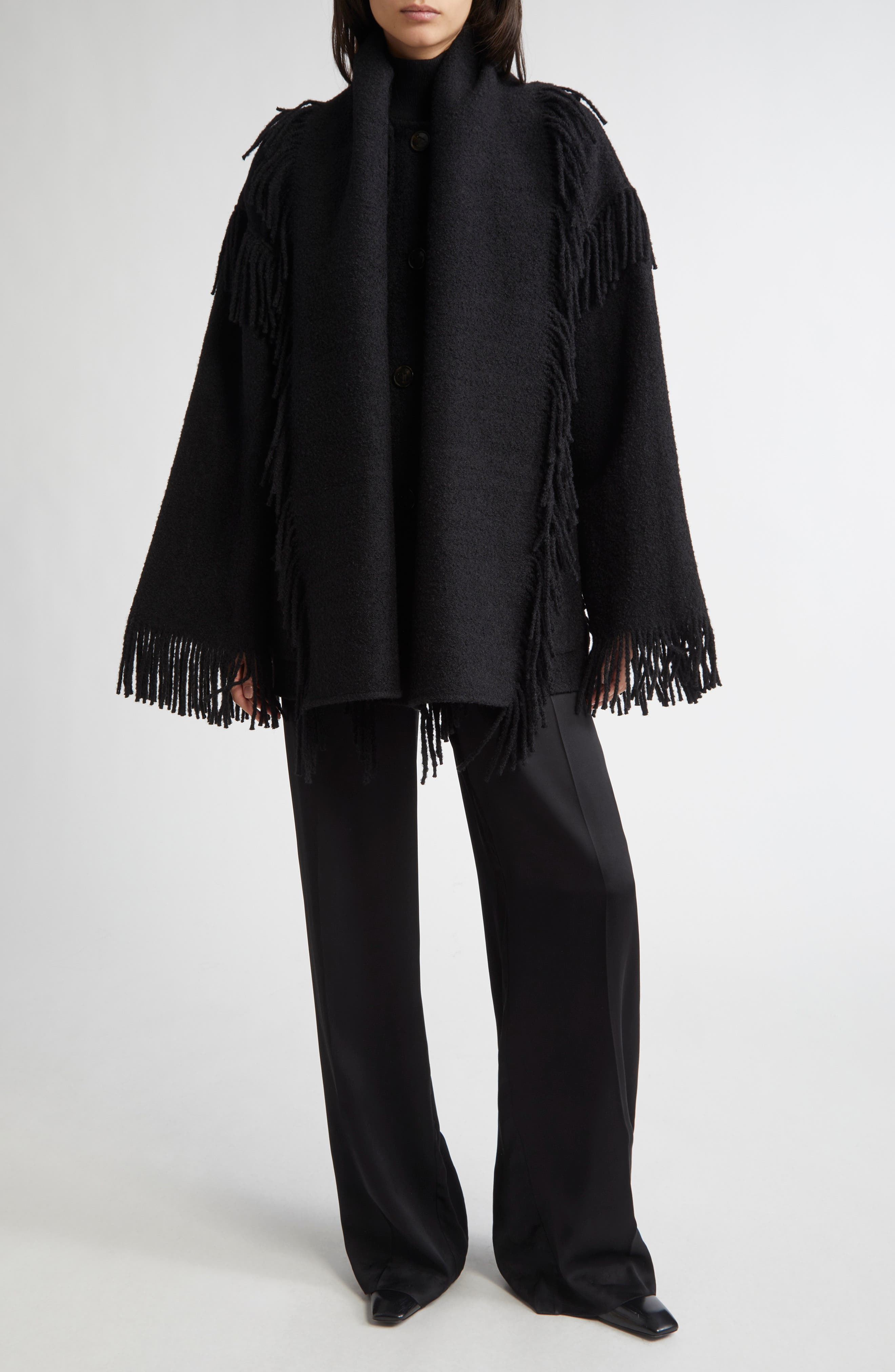 TOTEME Double Face Wool Blend Scarf Jacket in Black at Nordstrom - 2