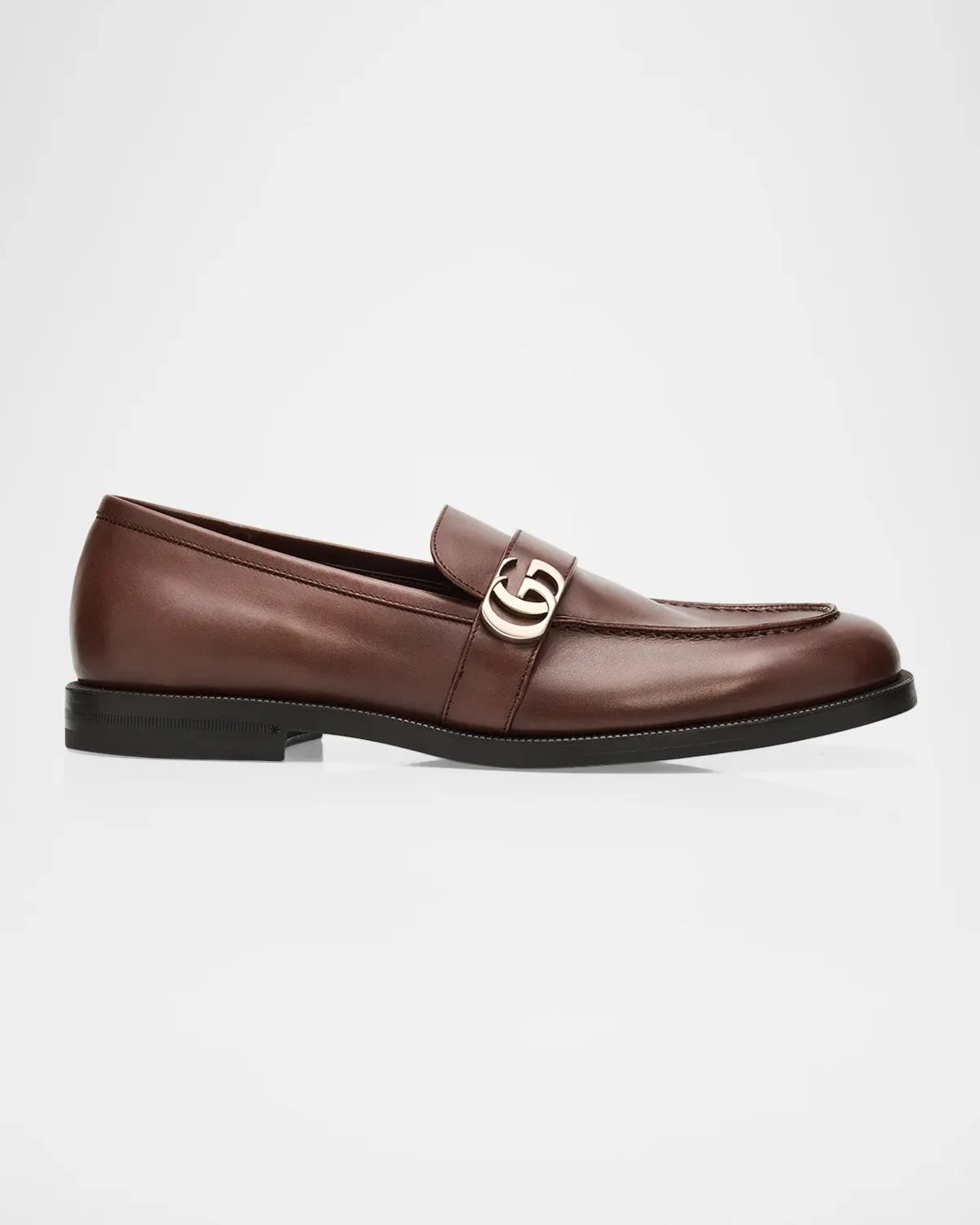 Men's Double-G Brushed Leather Moc-Toe Loafers - 1