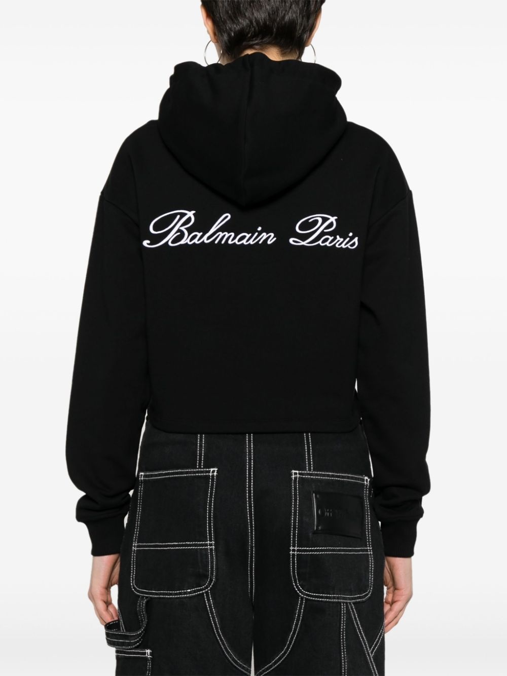 logo-embroidered cotton hoodie - 4