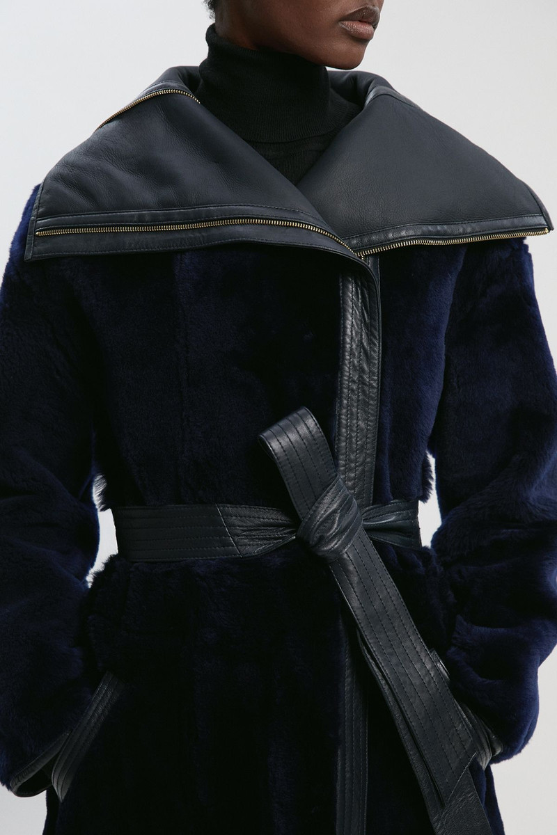 Reversible Shearling & Leather High Collar Maxi Coat 3