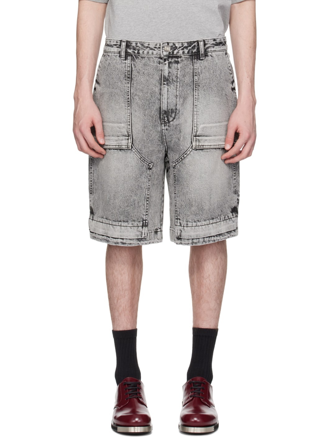 Gray Faded Denim Shorts - 1