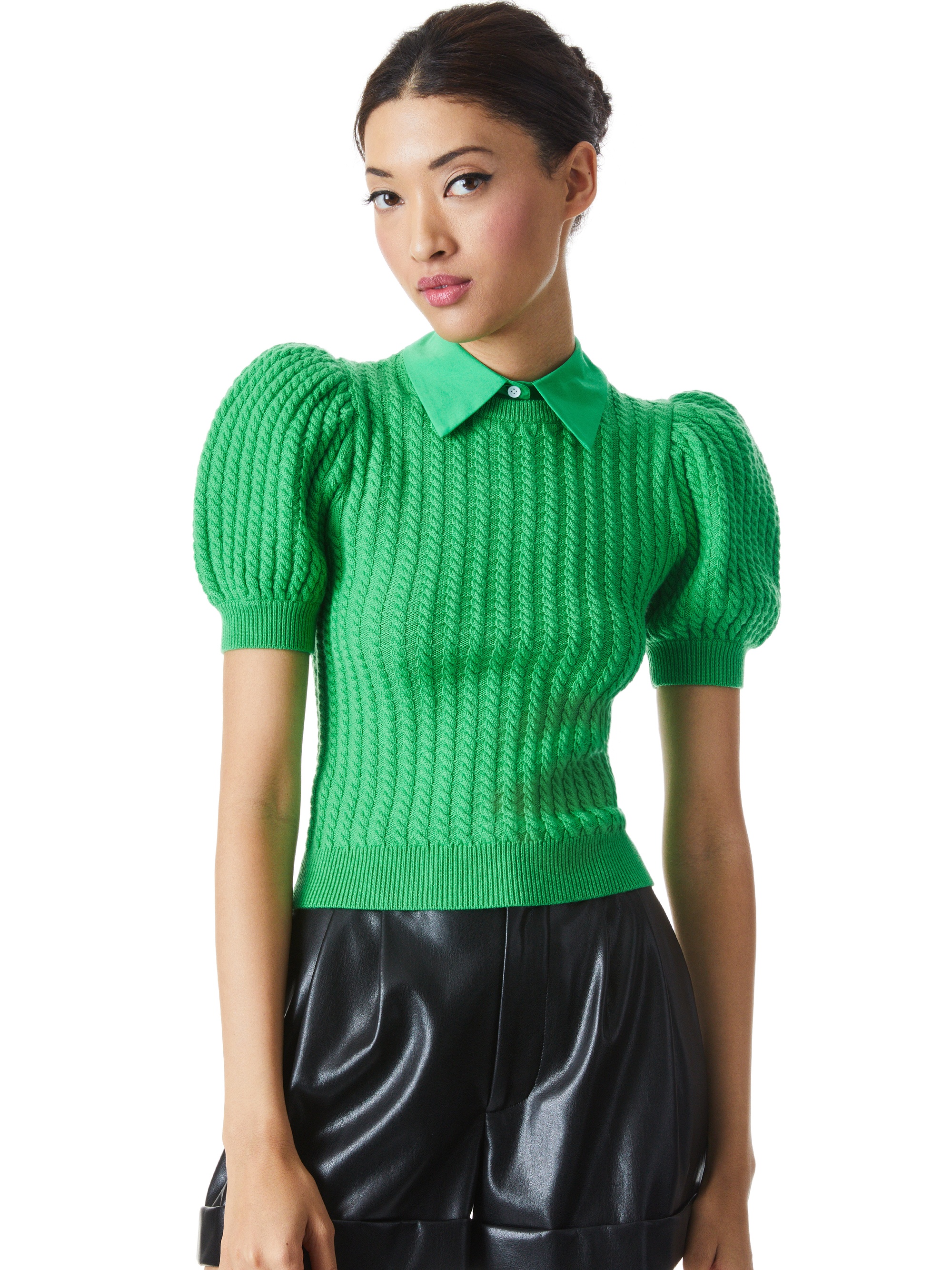 CHASE CABLE KNIT PUFF SLEEVE SWEATER - 2