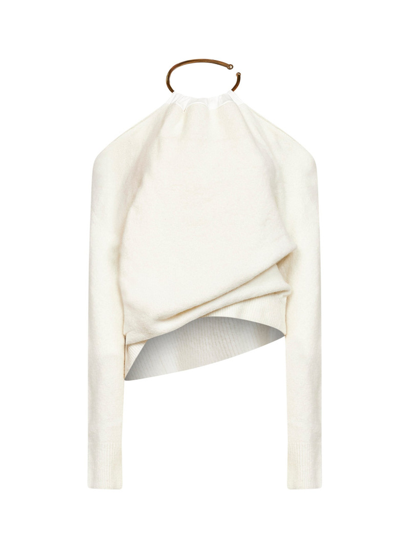 Ivory necklace-detail off-shoulder sweater 1