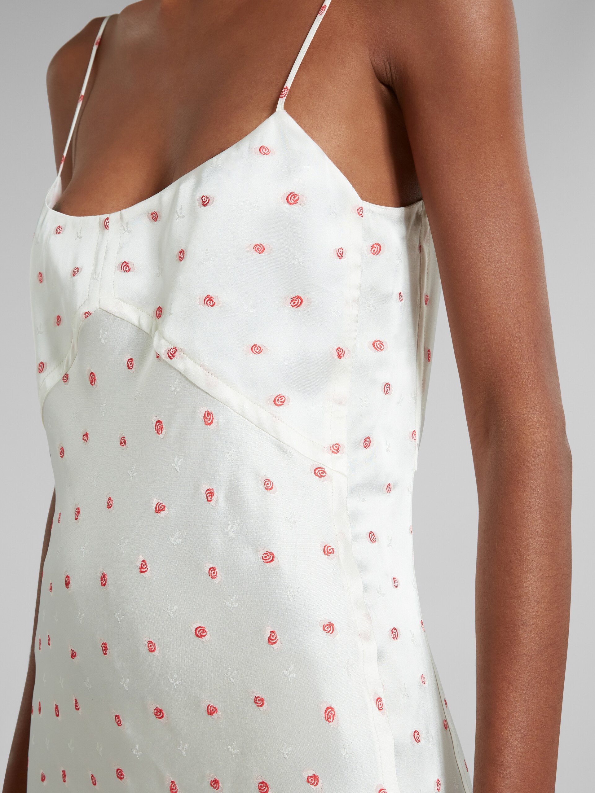 WHITE SLIP DRESS WITH JACQUARD ROSE MOTIF - 5