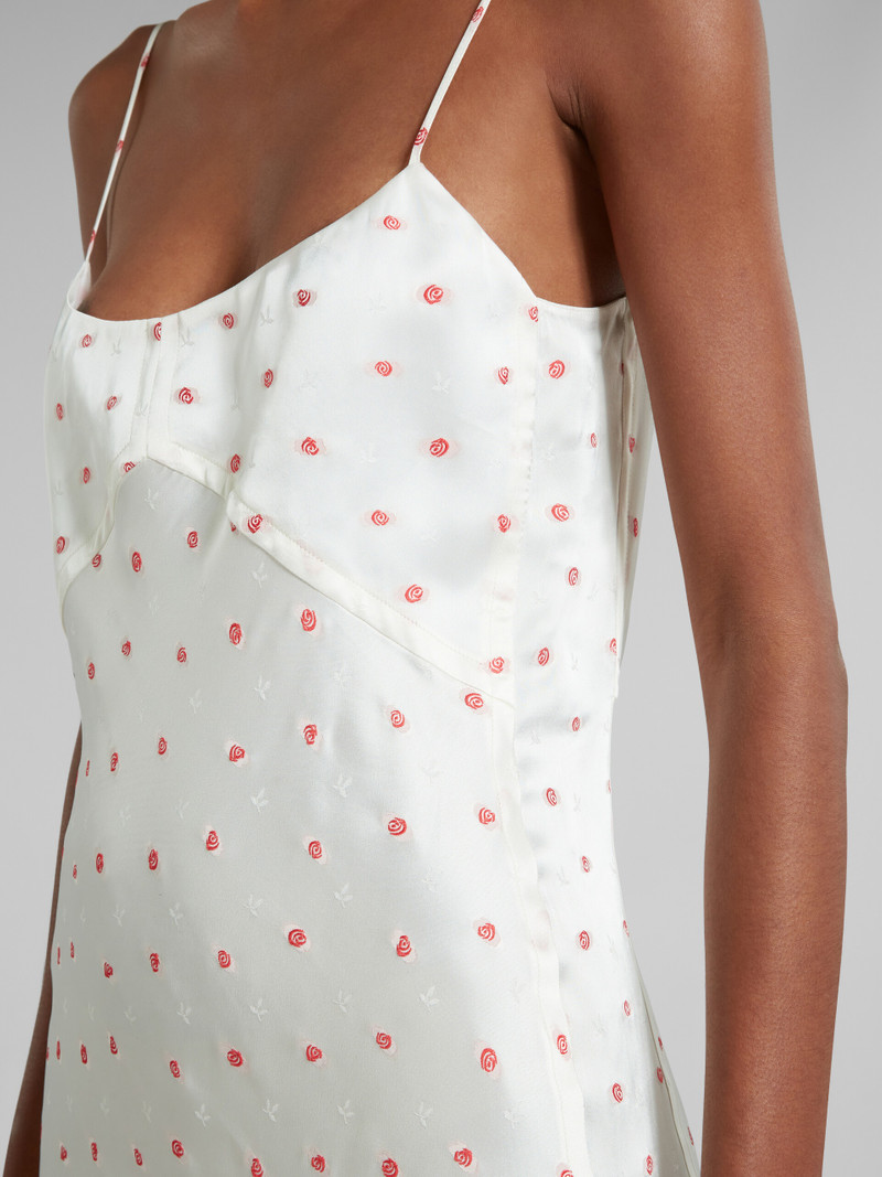WHITE SLIP DRESS WITH JACQUARD ROSE MOTIF 5