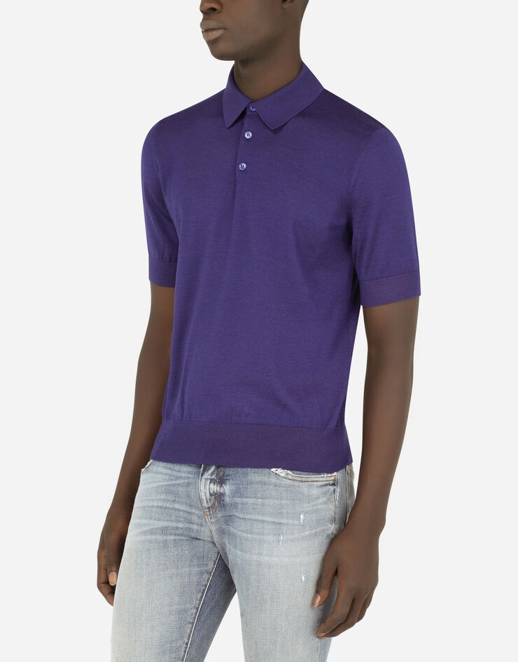 Short-sleeved cashmere and silk polo-shirt - 4