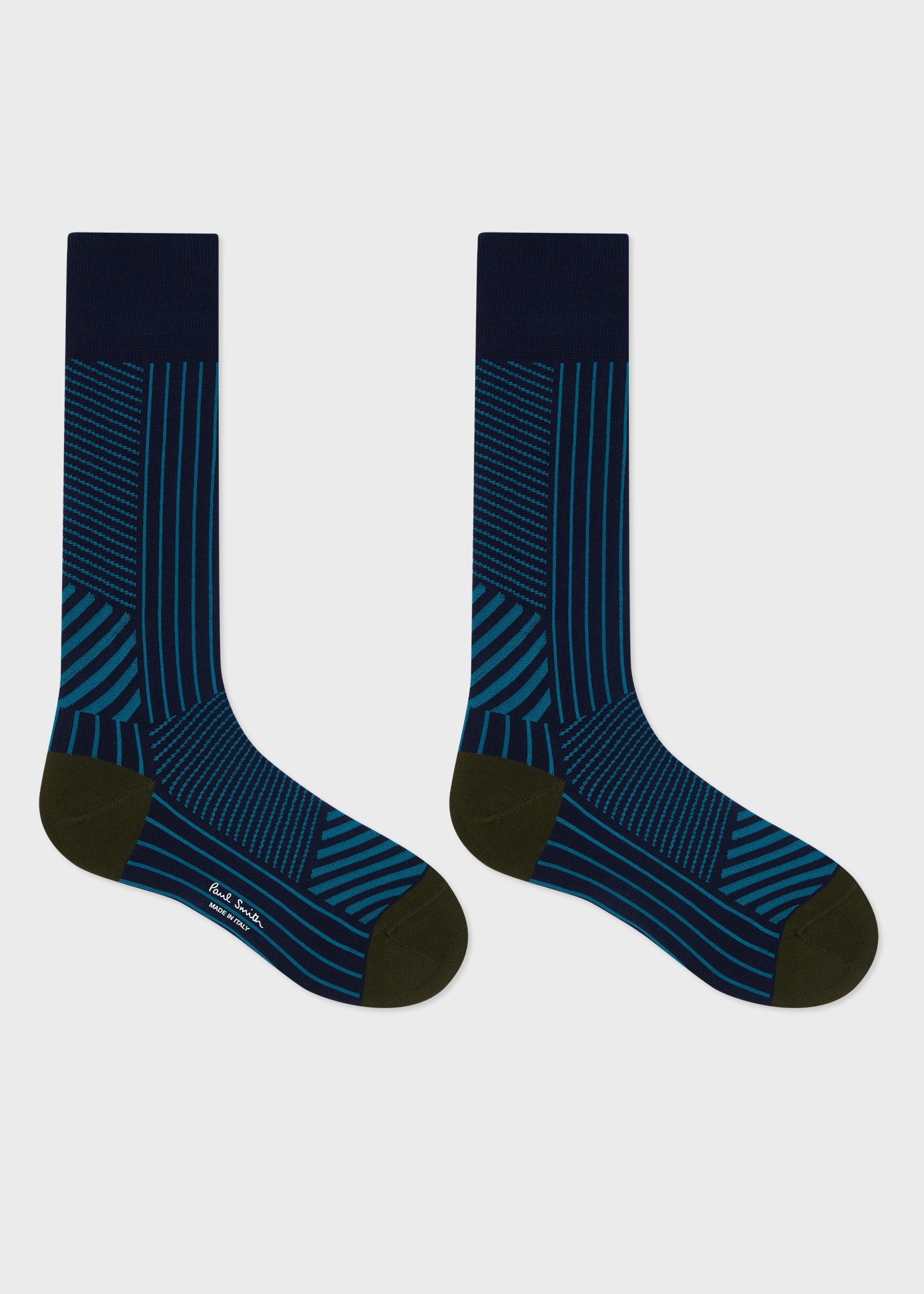 Navy and Green Mixed Stripe Socks - 2