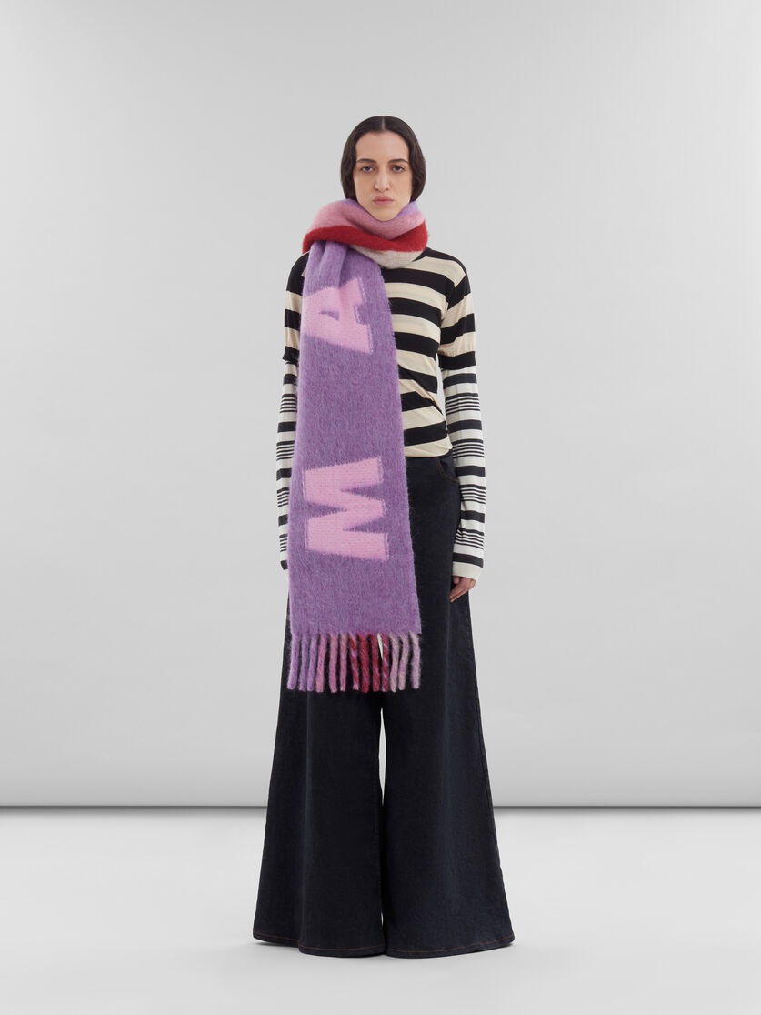 PURPLE MOHAIR AND WOOL SCARF WITH MAXI LOGO - 2