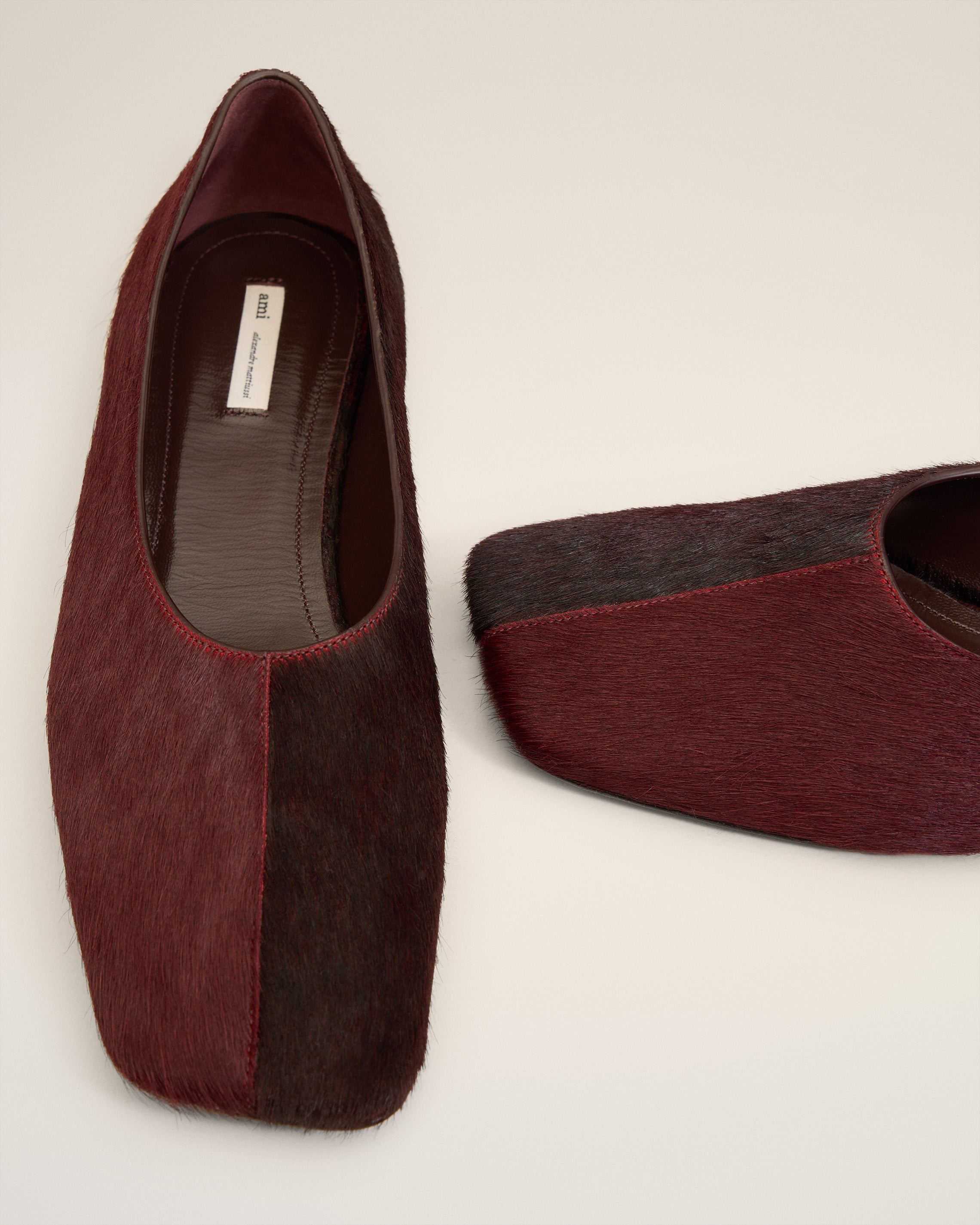 BURGUNDY LEATHER BICOLOR FLAT SHOES - 5