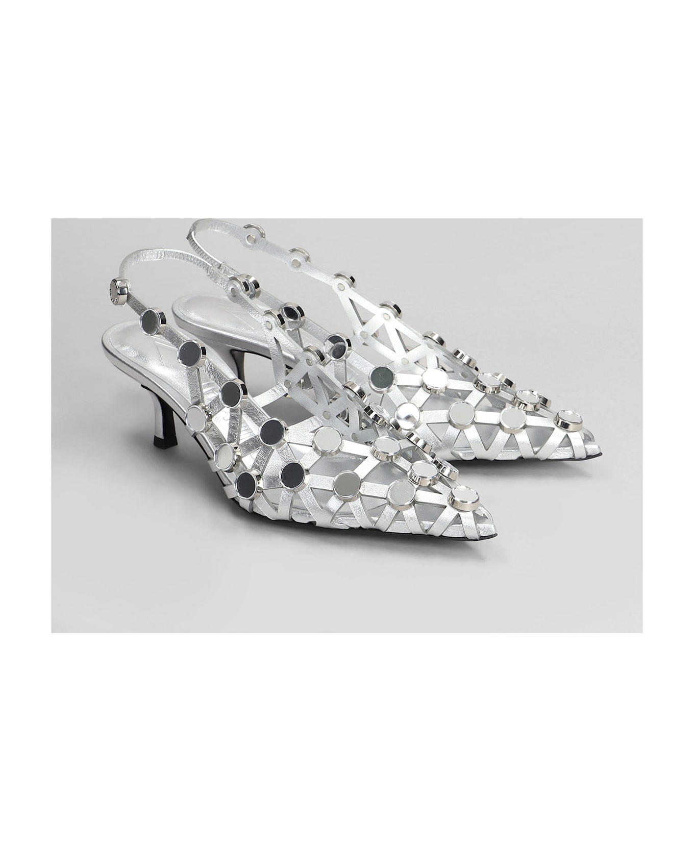 Grid Pumps In Silver Leather - 2