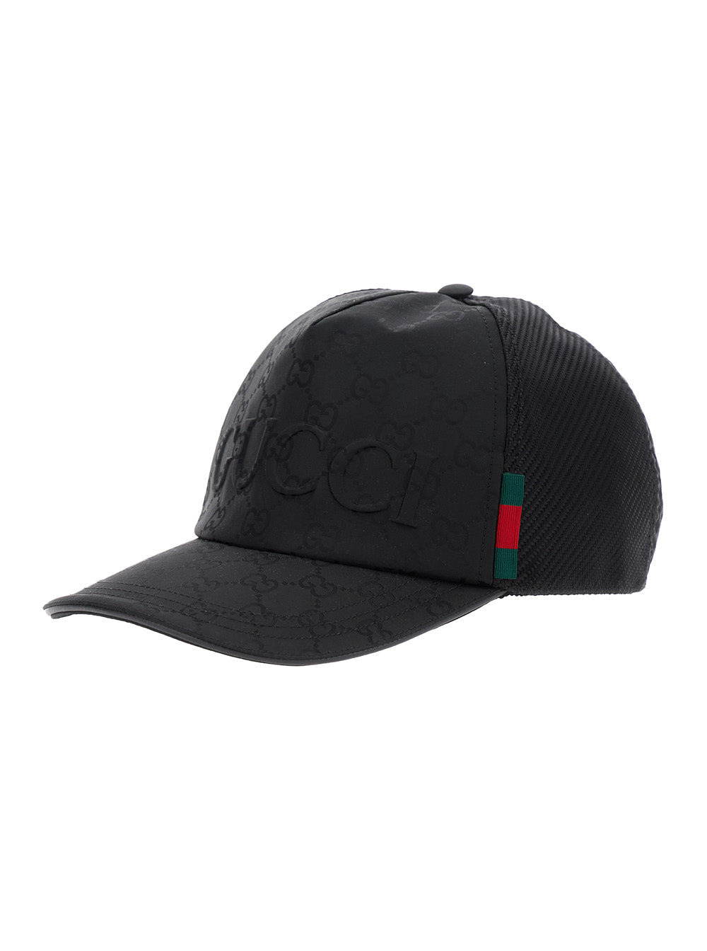 Gucci Women Black Baseball Cap With Logo Lettering On The Front And Web Detail On The Side In Gg Can - 1