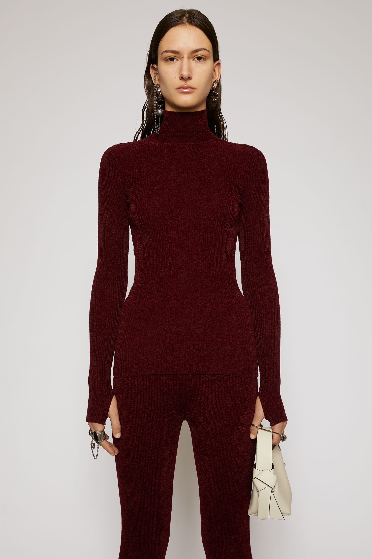 High neck ribbed sweater dark red - 2