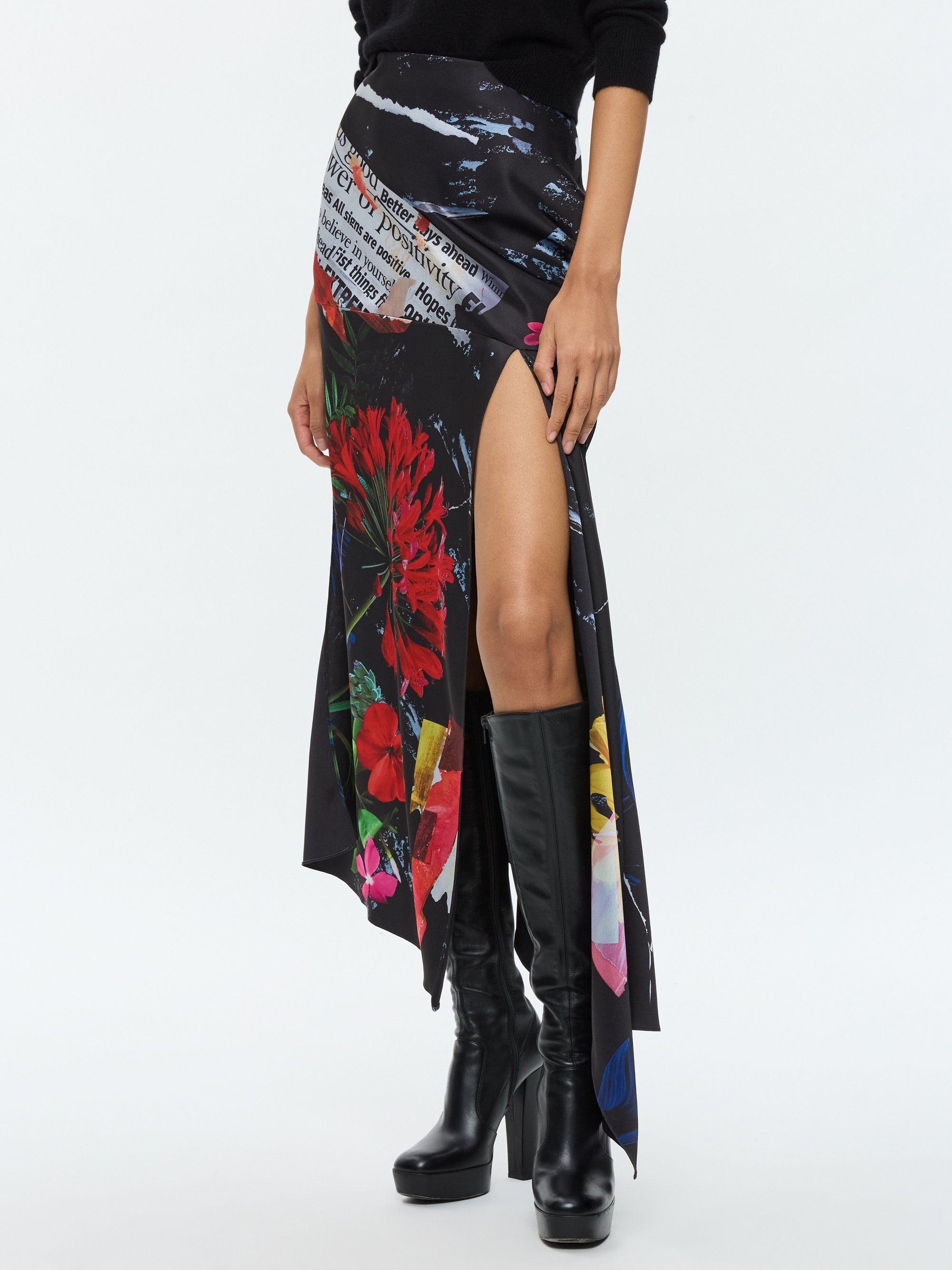 AYLA ASYMMETRIC HIGH SLIT MIDI SKIRT - 2