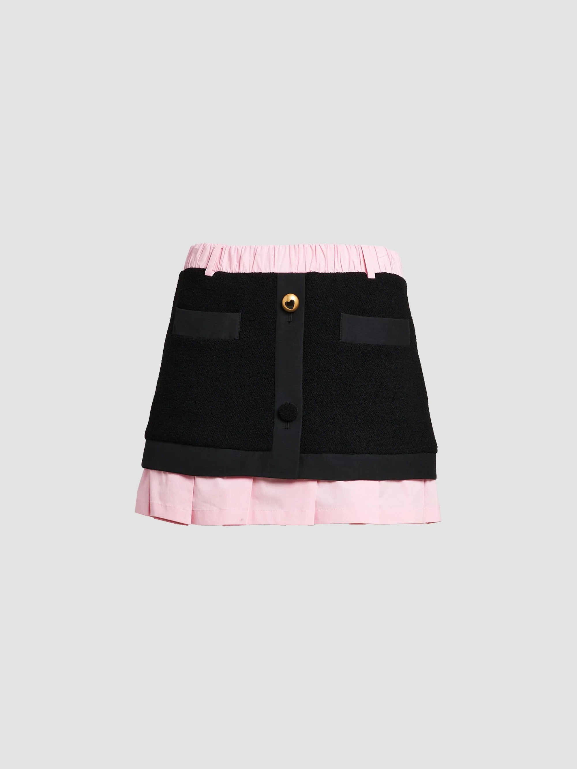 Women's Mixed-Media Pleated Button-Front Mini Skirt - Multi Black - 1