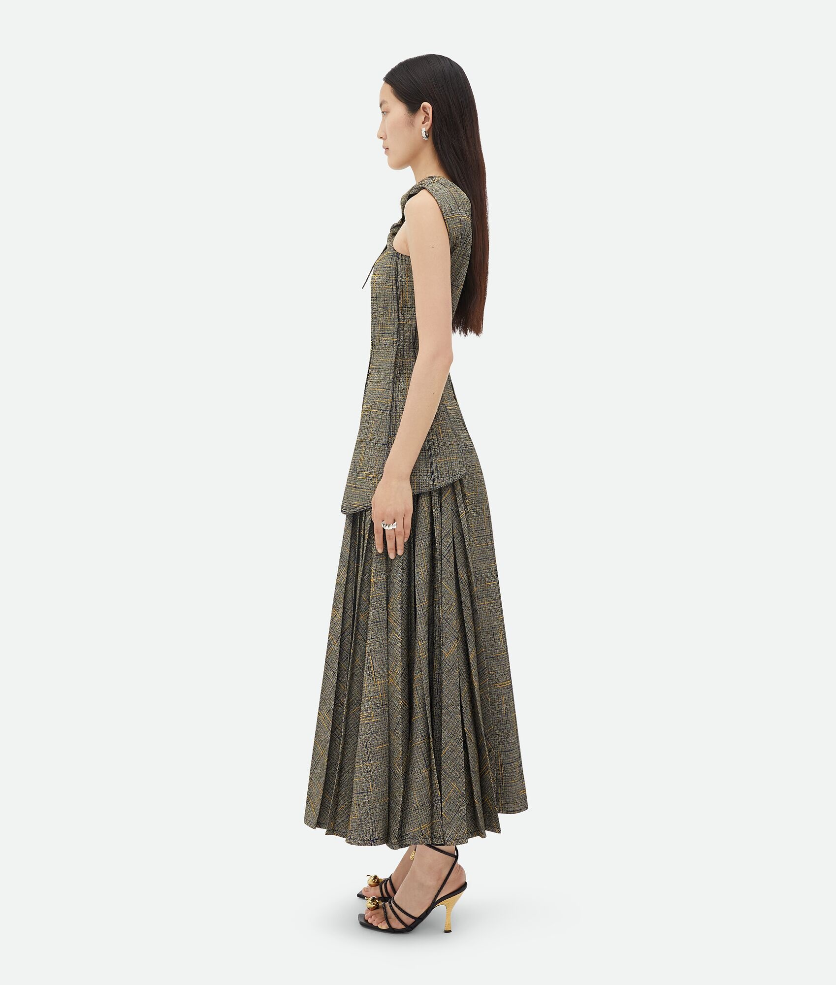 Viscose And Silk Criss-Cross Long Dress With Knot - 2