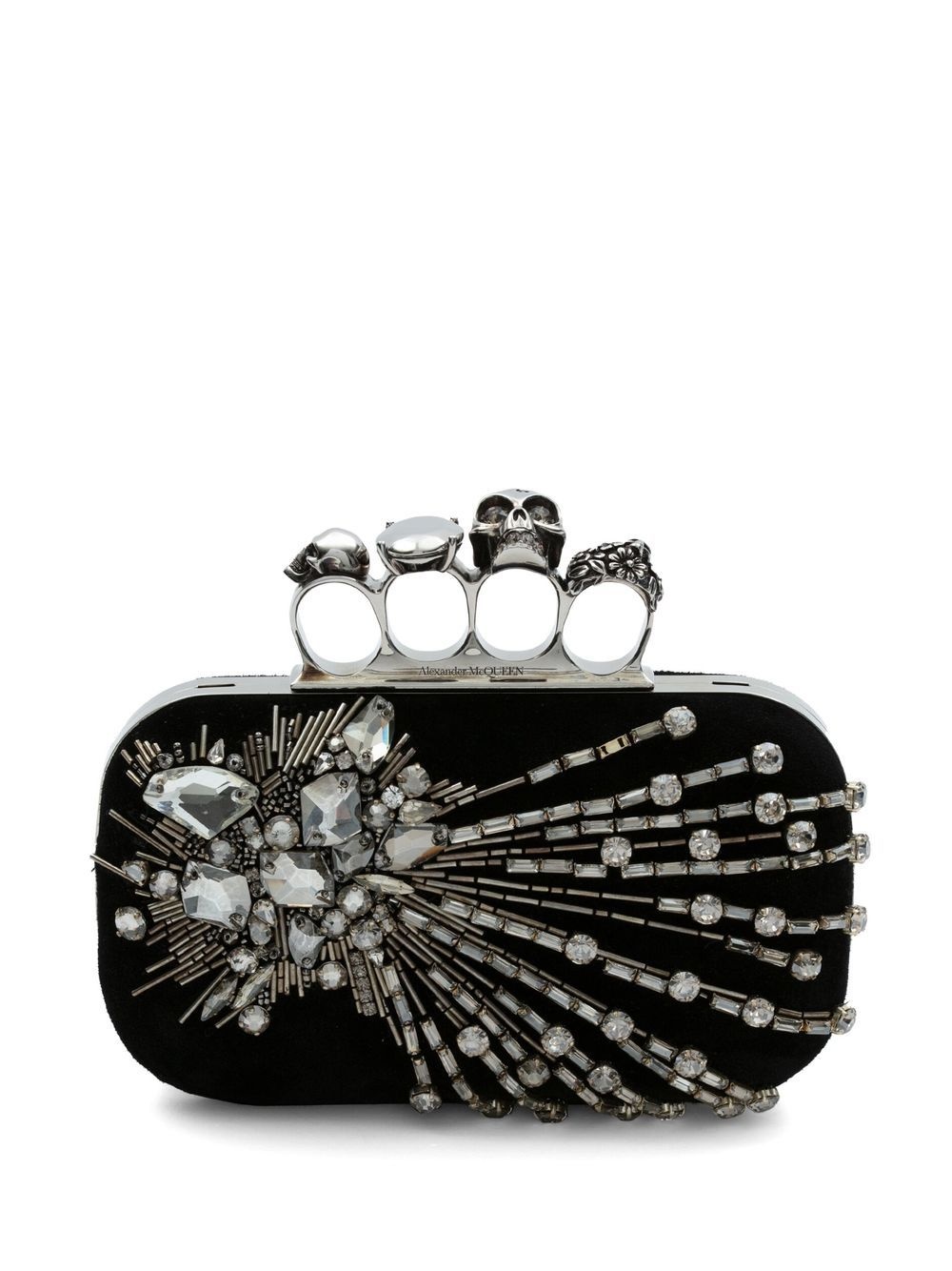 Skull Four Ring crystal-embellished clutch bag - 1