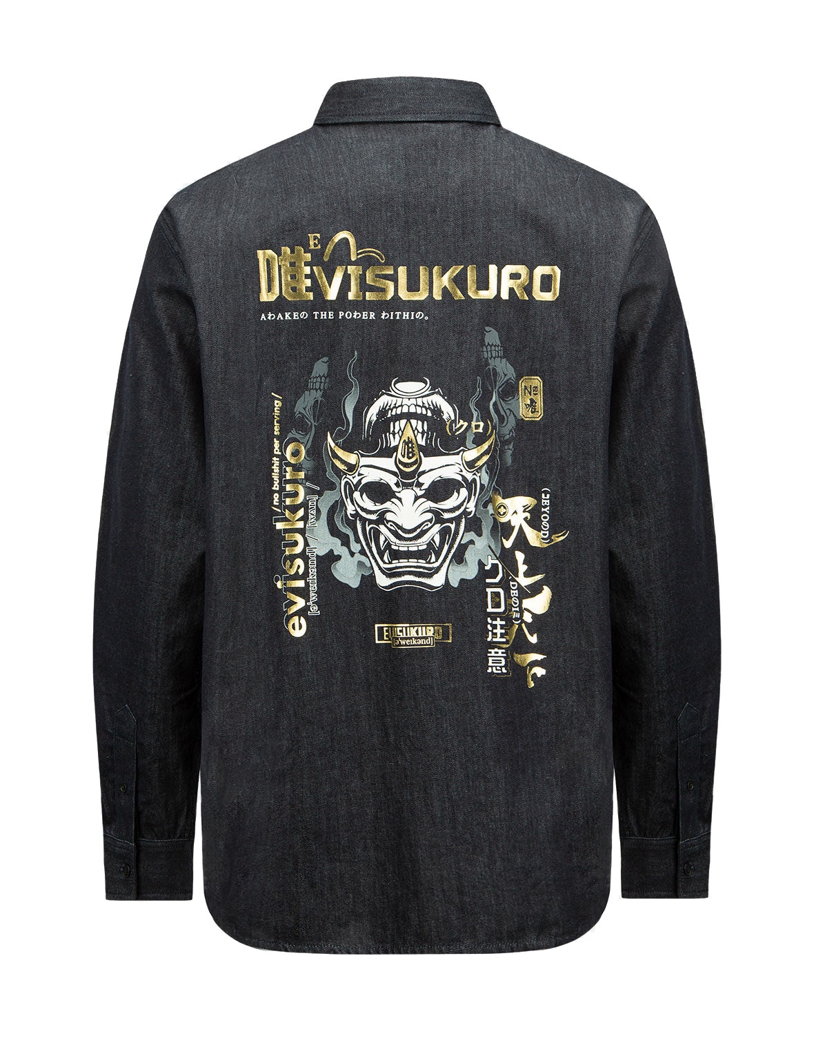 Smoky Hannya Skull Print Denim Shirt - 15