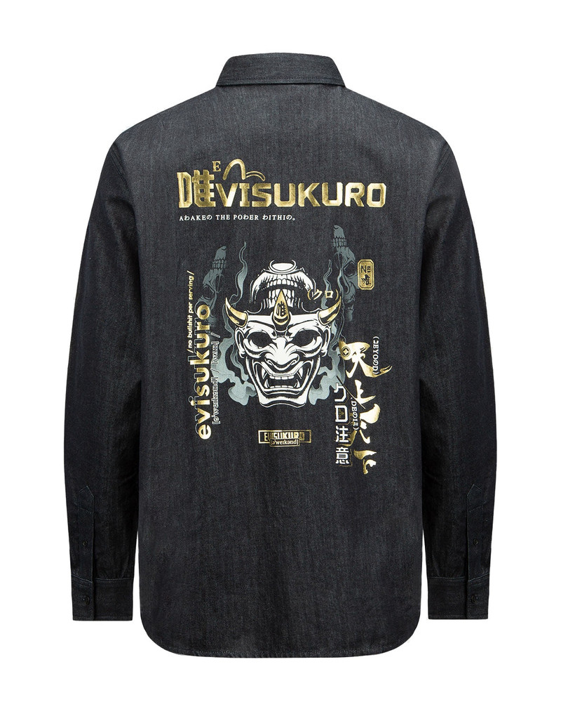 Smoky Hannya Skull Print Denim Shirt 15