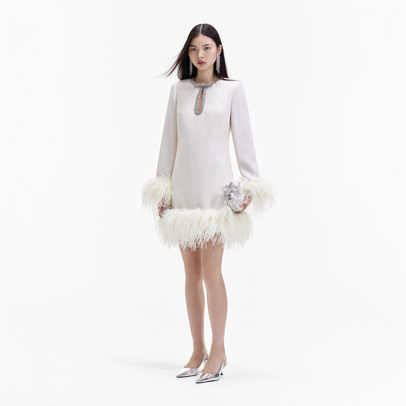 Cream Crepe Feather Mini Dress 2